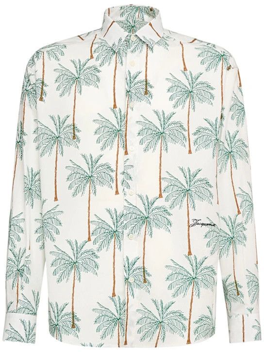 Jacquemus o1lsvrm0425 Simon Printed Cotton Shirt in Print Palmtrees Size US M / EU 48-50 / 2 - 1 Thumbnail