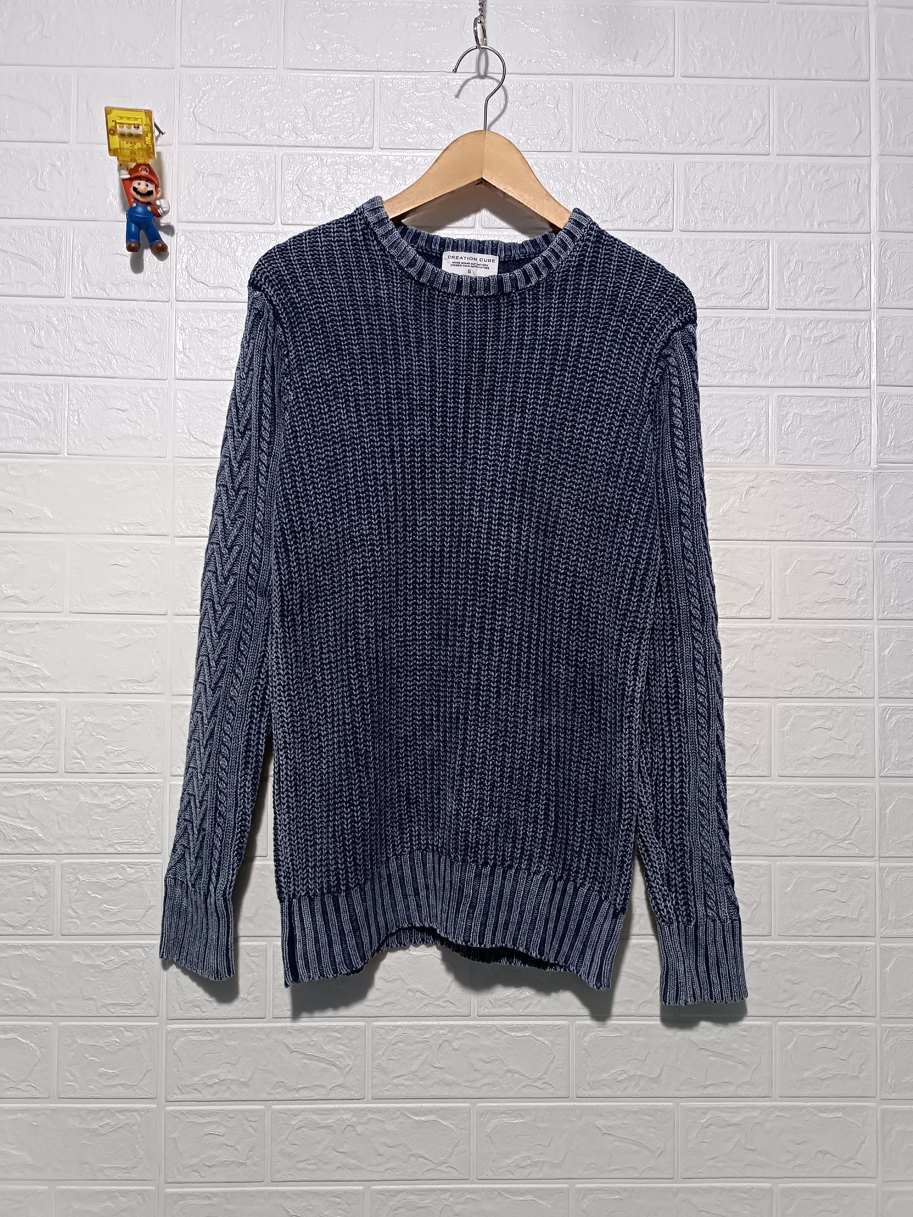 Japanese Brand Indigo Sulfur Dyed Cable Knit Sweater Size US M / EU 48-50 / 2 - 1 Thumbnail