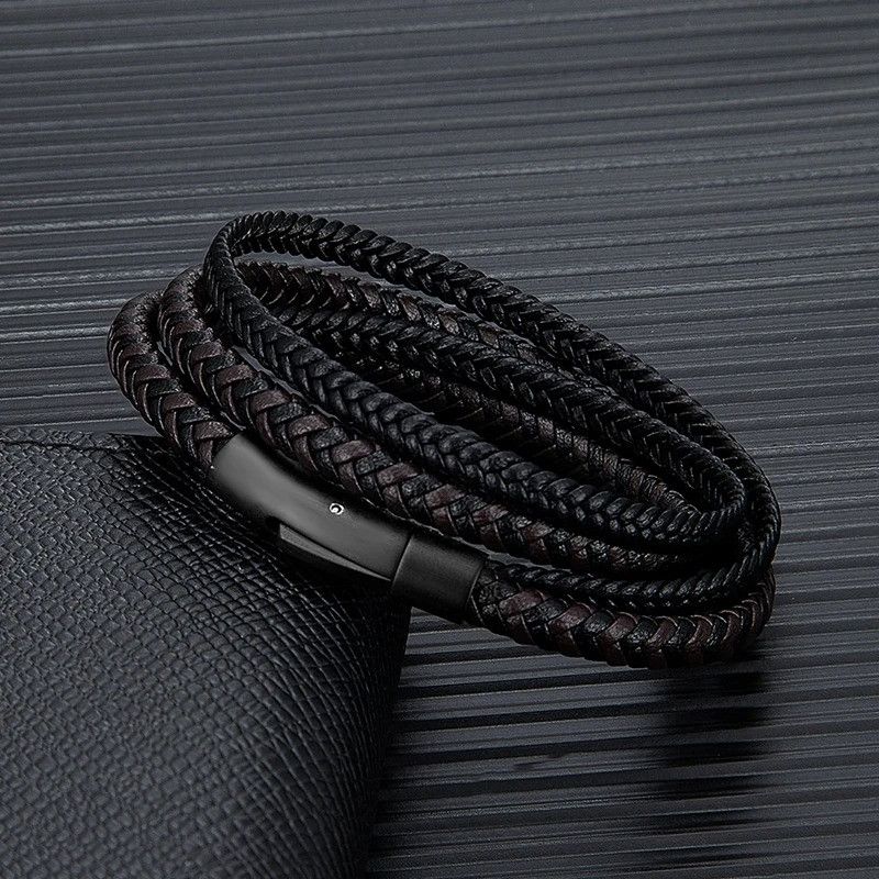 Other Double Layer Leather Bracelet Accessories Cuff Gift For Him Size ONE SIZE - 3 Thumbnail