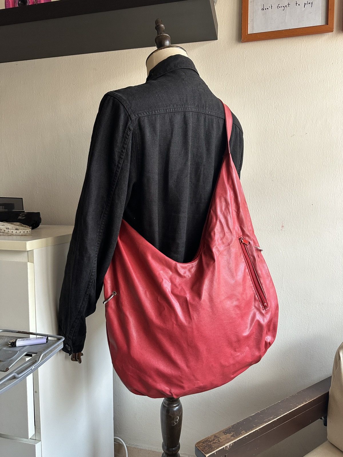 Japanese Brand 1990s BASARA TYO Red Leather Slouchy Hobo Sling Bag Size ONE SIZE - 12 Thumbnail