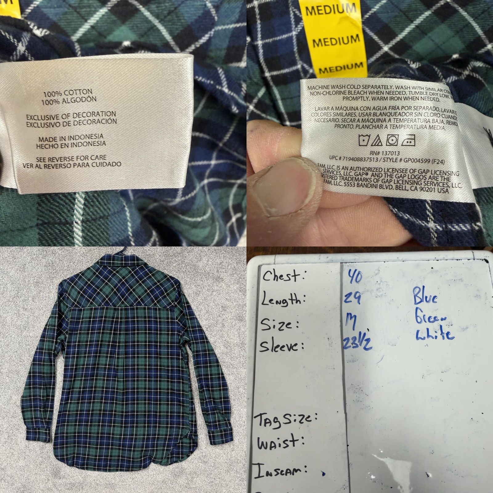 Gap Gap Button-Up Womens M Blue Green Relaxed Fit Flannel Plaid Cabincore Layering Size ONE SIZE - 8 Thumbnail
