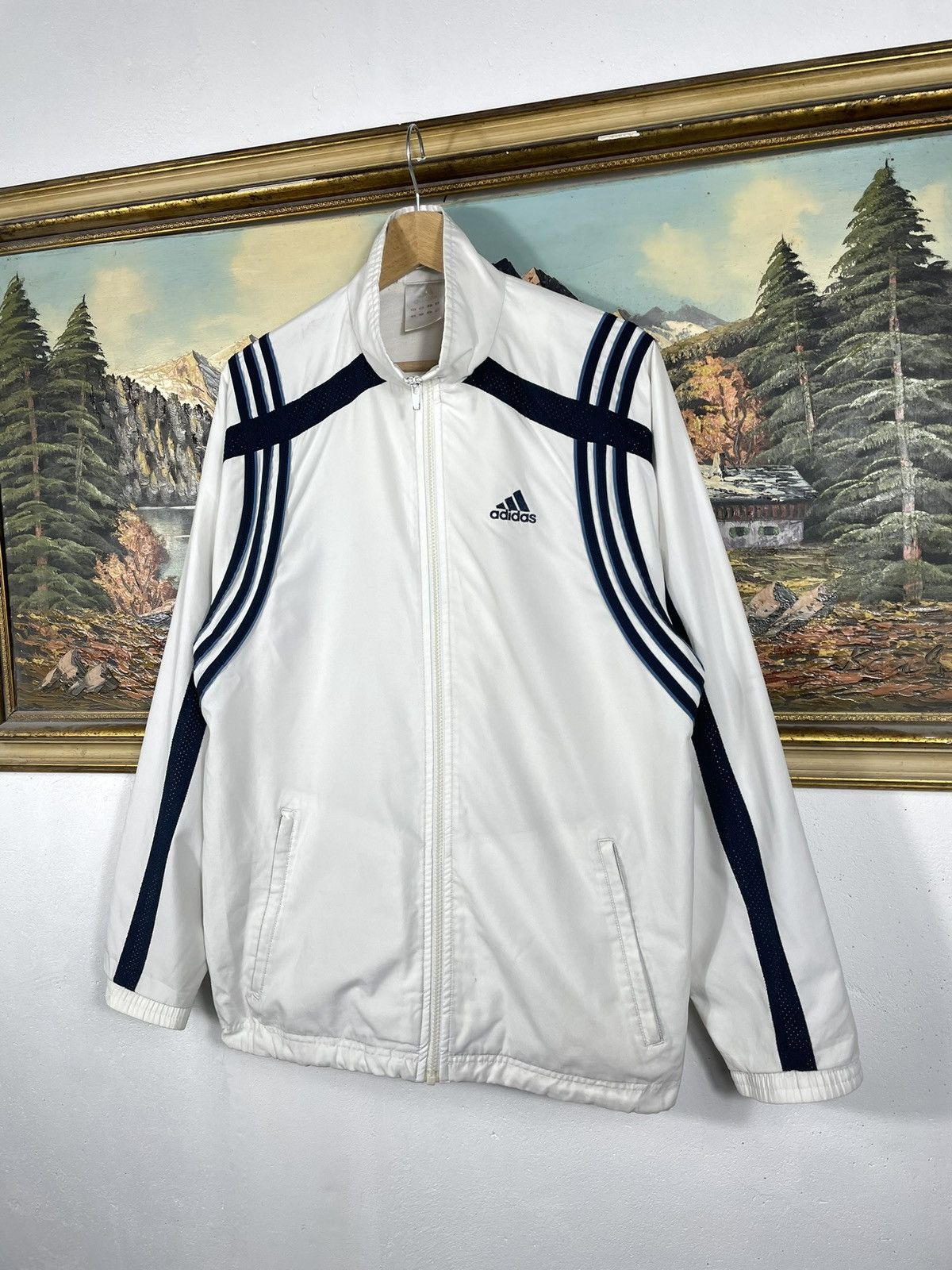 Adidas × Vintage White Retro 00s Adidas Windbreaker Zip Jacket Baggy Size US M / EU 48-50 / 2 - 2 Thumbnail