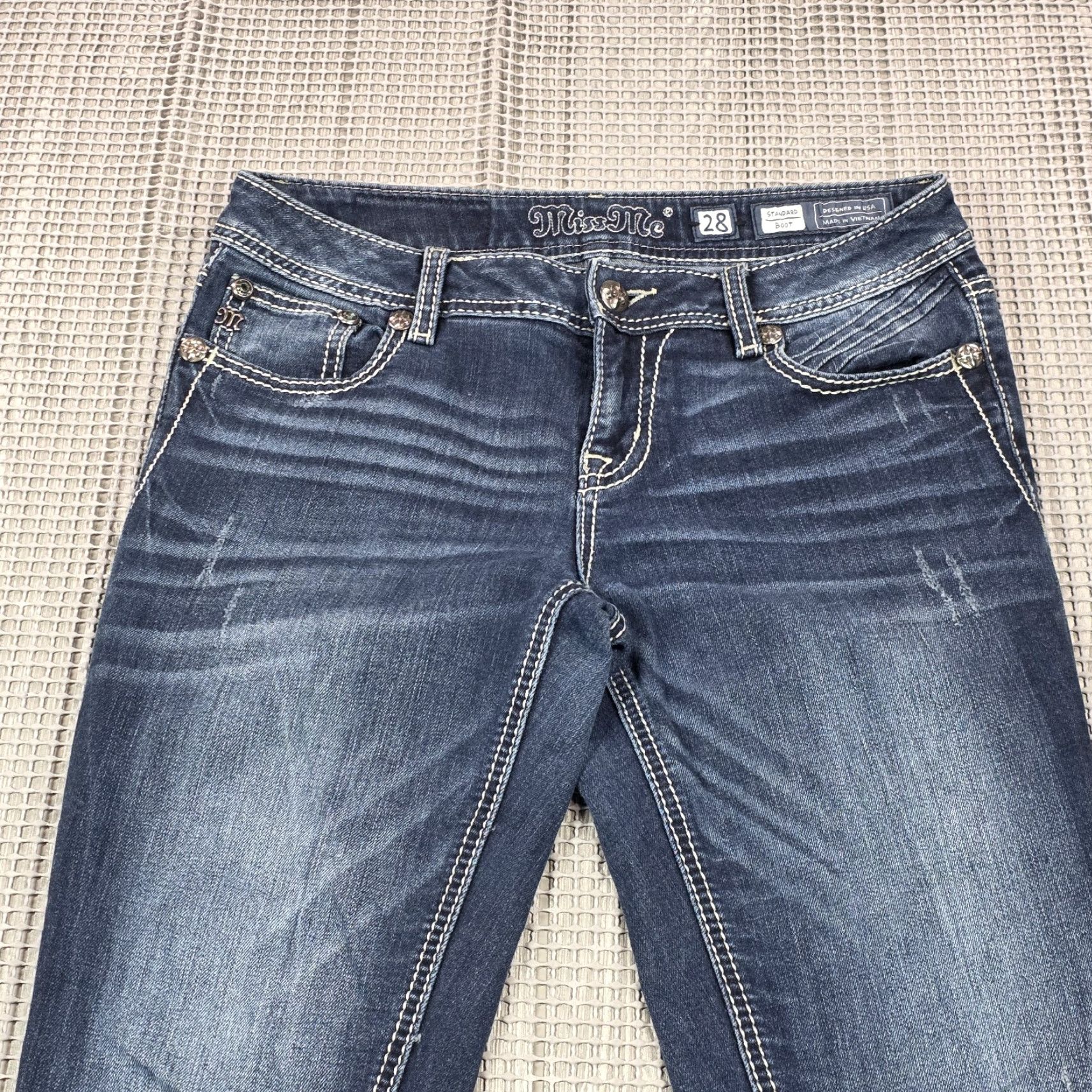 Miss Me Miss Me Boot Cut Jeans 28 Women Dark Denim 30 Inseam 32x30 Flap Pocket Distressed Vintage 28 Women Brand Miss Me Easy Rock Size 28" / US 6 / IT 42 - 3 Thumbnail