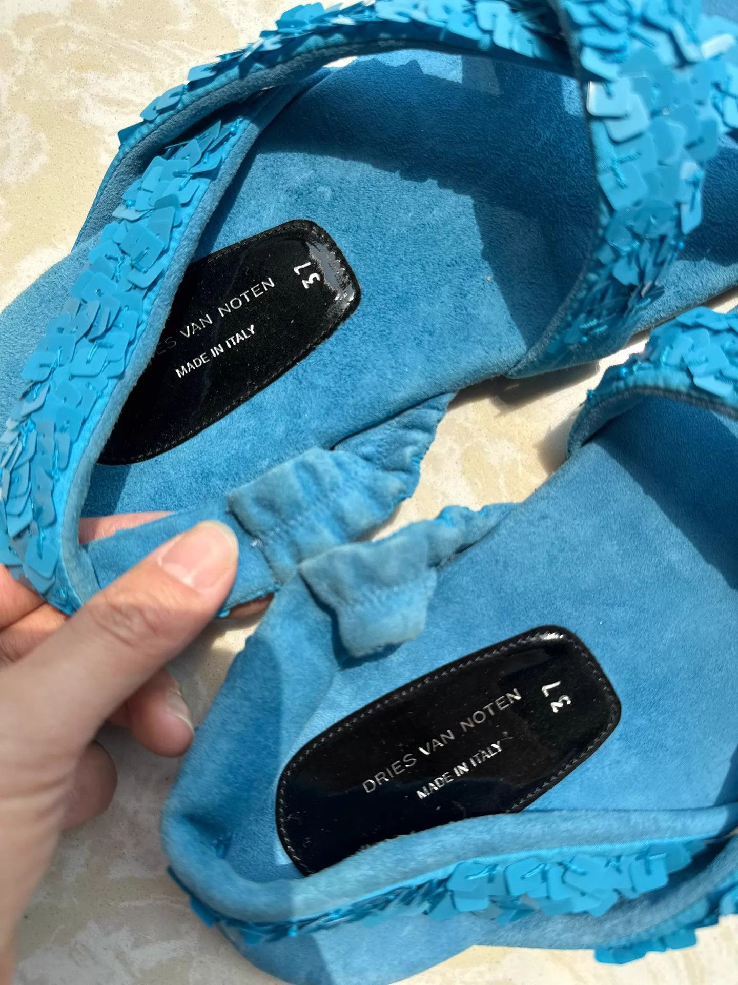 Dries Van Noten DVN Sandals 37 Frozen Floral Square Sequins Suede 95New Size US 6.5 / IT 36.5 - 4 Thumbnail