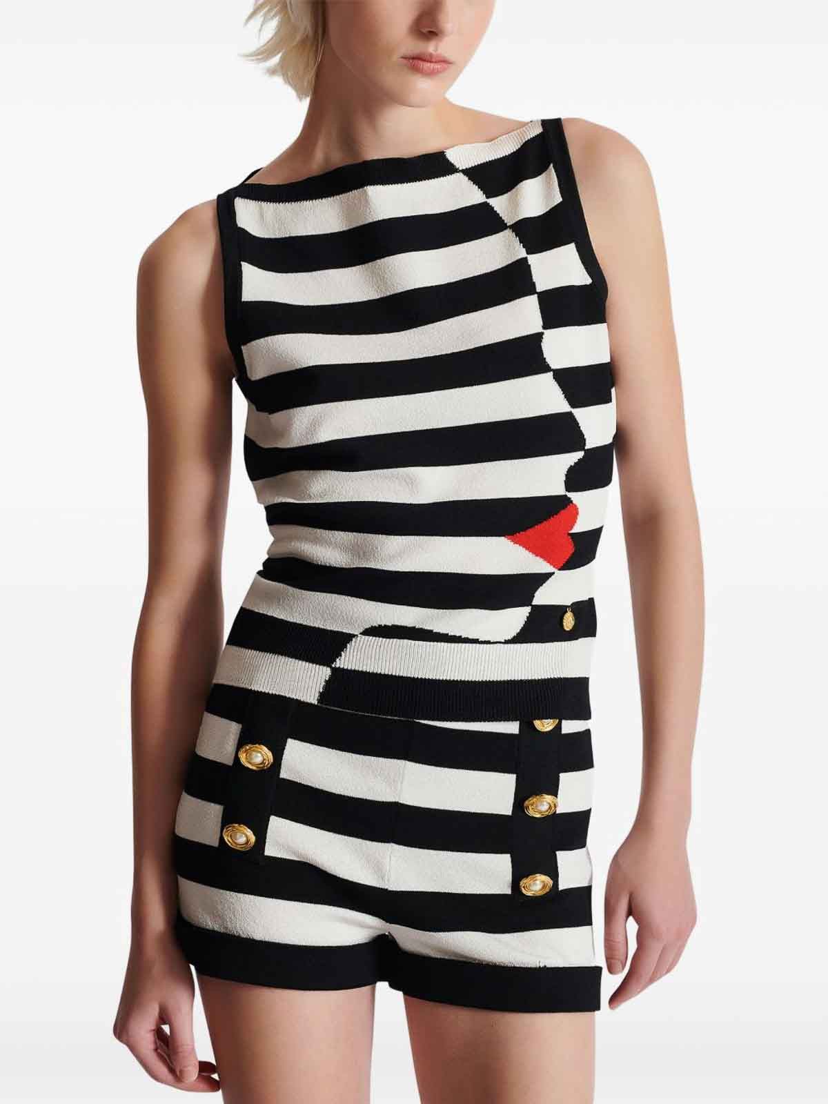Balmain o1s1wg110526 Face Marinire Knitted Top Black and White Size XL / US 12-14 / IT 48-50 - 5 Thumbnail