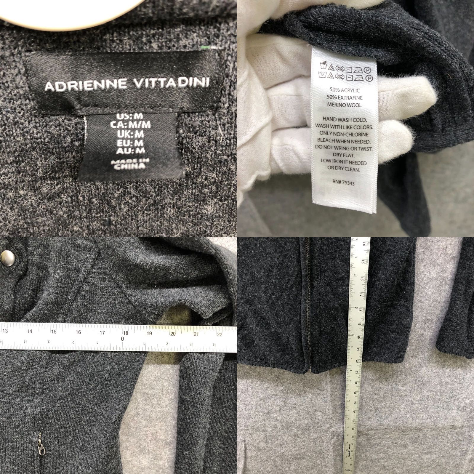 Vintage Adrienne Vittadini Knit Moto Jacket Womens M Gray Merino Wool Blend Sweater Jacket Size M / US 6-8 / IT 42-44 - 8 Thumbnail