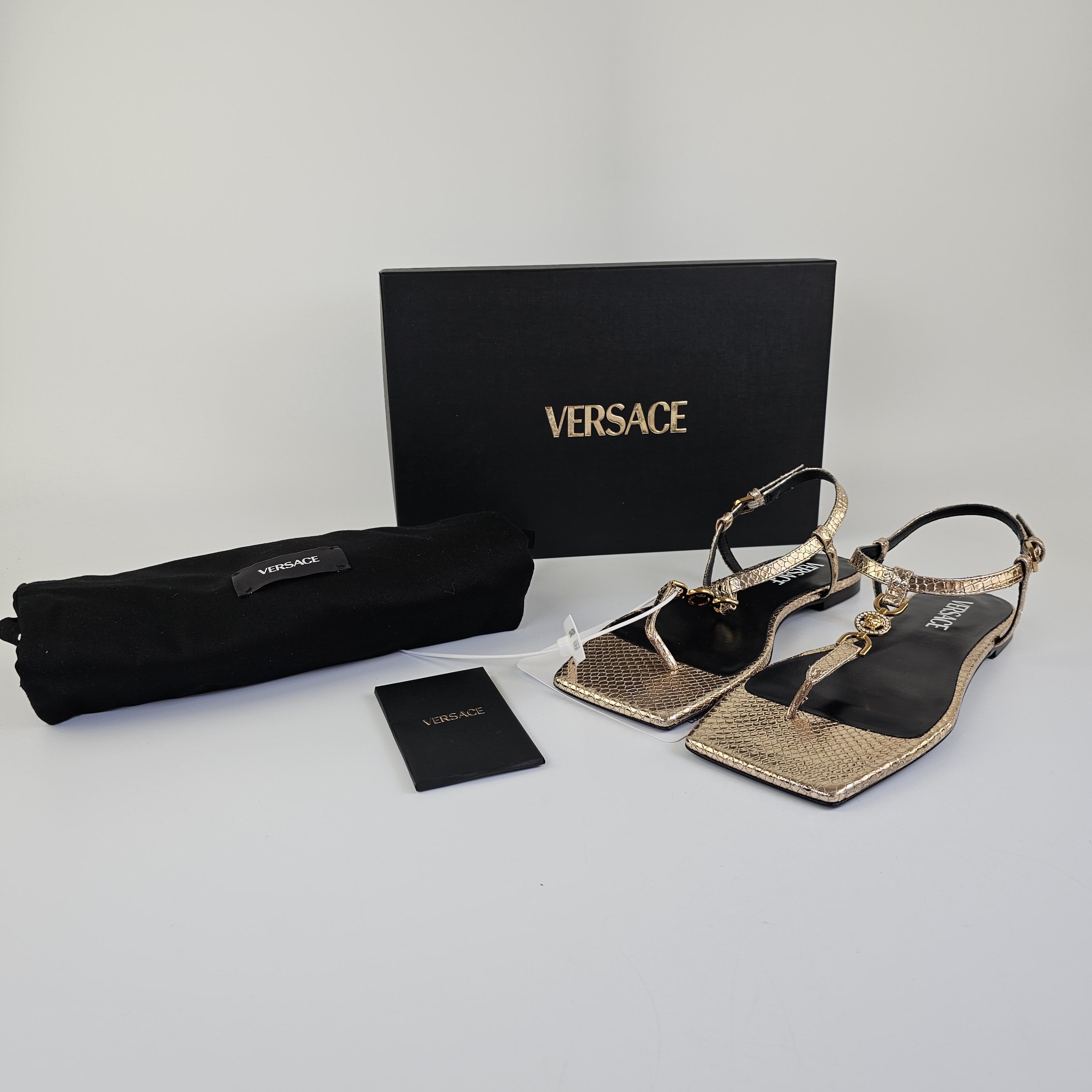 Versace Versace Medusa '95 Gold Leather Flat Sandals New Size US 7 / IT 37 - 2 Thumbnail