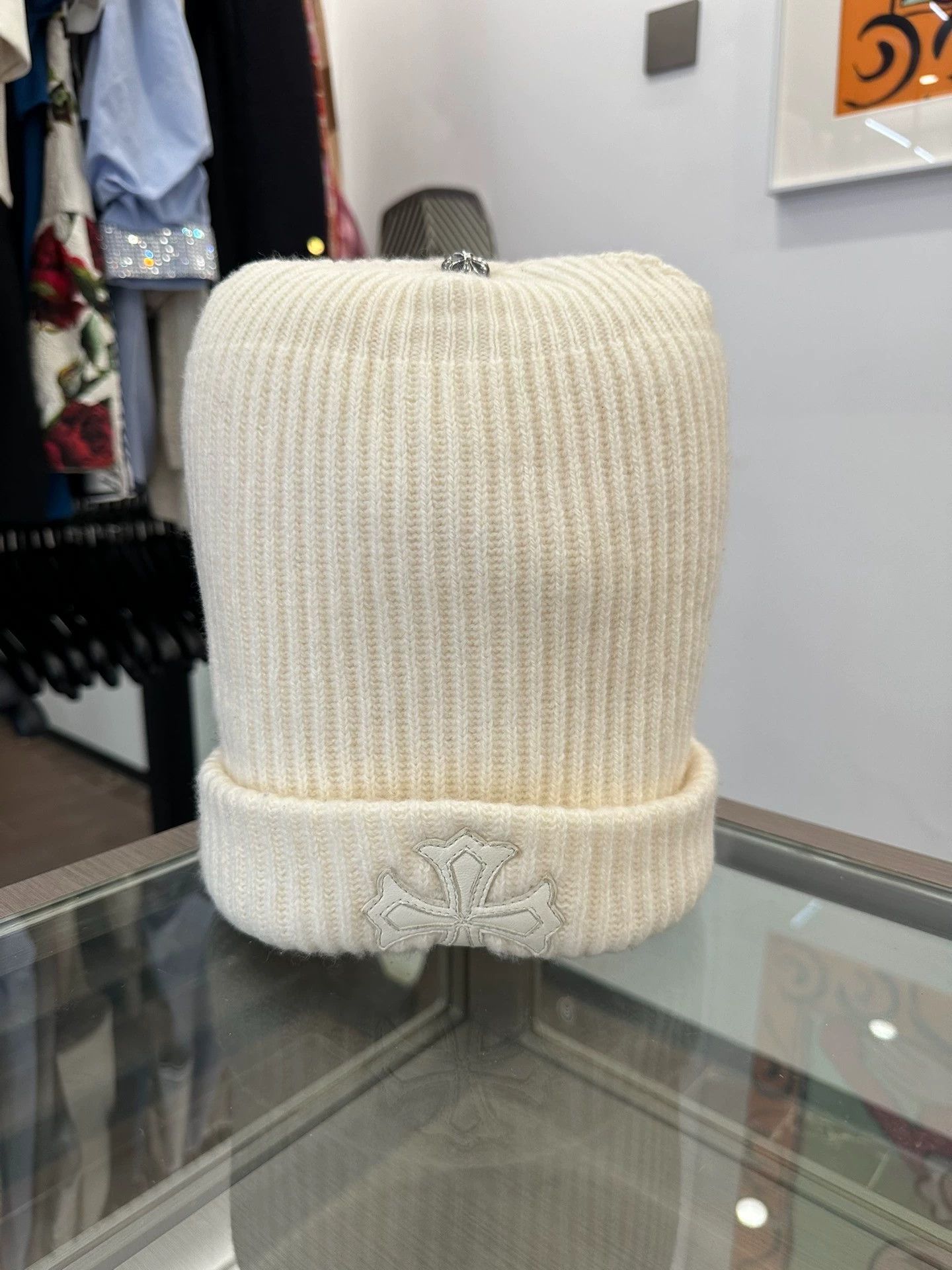 Chrome Hearts Chrome Hearts Trim Leather White Wool Beanie - Brand Size ONE SIZE - 1 Thumbnail