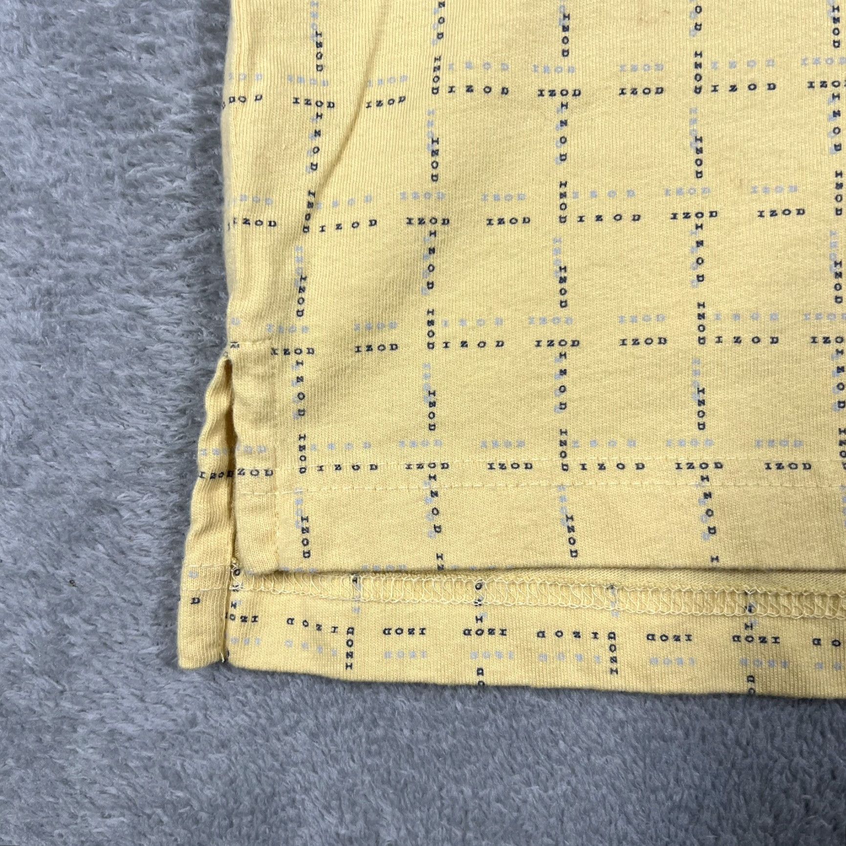 Izod VINTAGE IZOD Polo Shirt Mens Large Striped Text All Over Print Yellow 100% Cotton Short Sleeve Button Closure Casual Rugby Style Retro Modern Mens Size US L / EU 52-54 / 3 - 6 Thumbnail