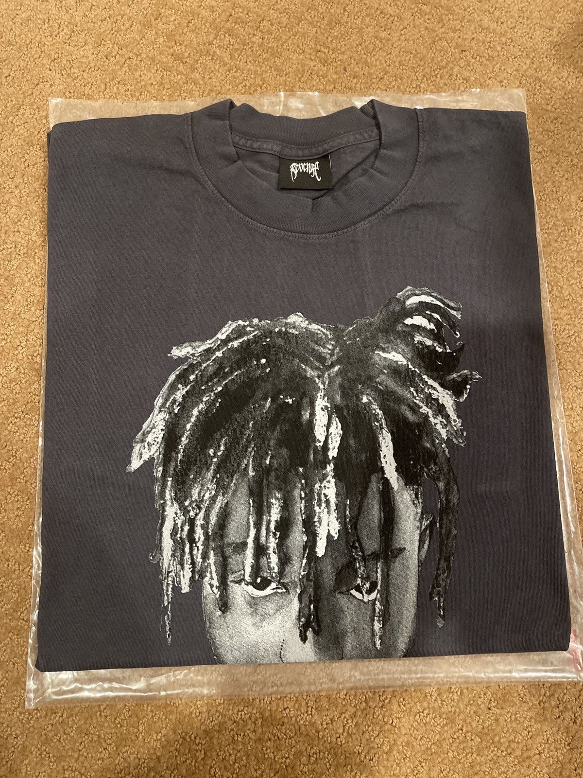 image of 999 Club x Revenge Juice Wrld 999 Graphite Portrait Tee Washed Black, Men's (Size XL)