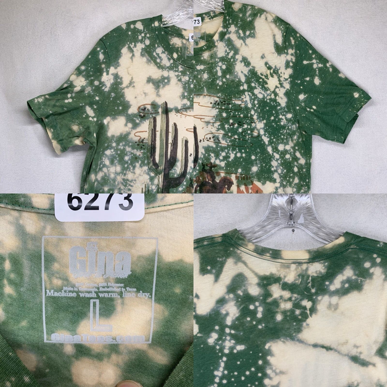 Vintage Gina Shirt Women L Green Cream Cowboy Desert Graphic Geometric Cowgirl Short Sleeve Round Neck Logo Size L / US 10 / IT 46 - 9 Thumbnail