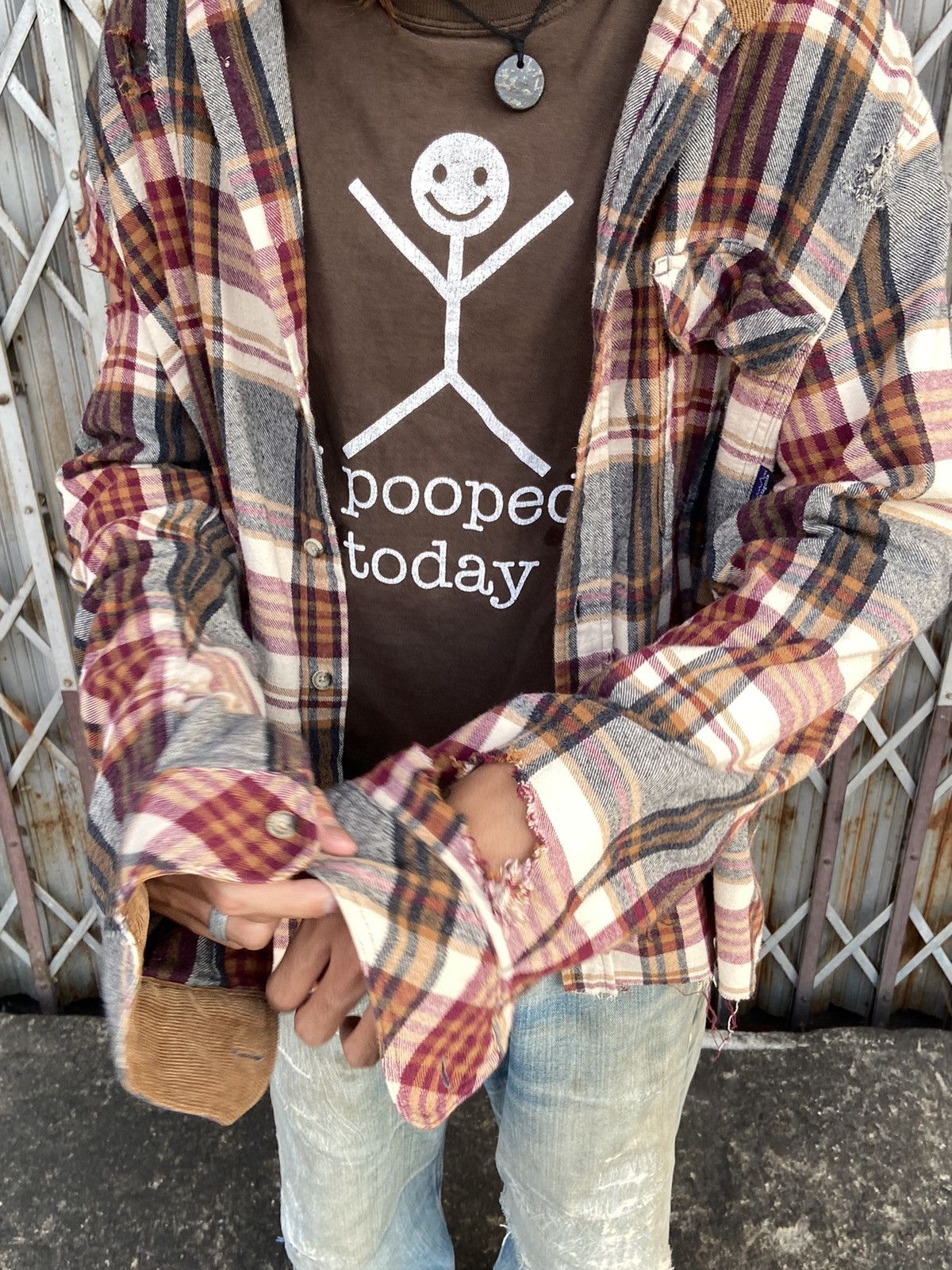 Vintage Distressed flannel shirt shadow plaid boxy fit Size US L / EU 52-54 / 3 - 10 Thumbnail