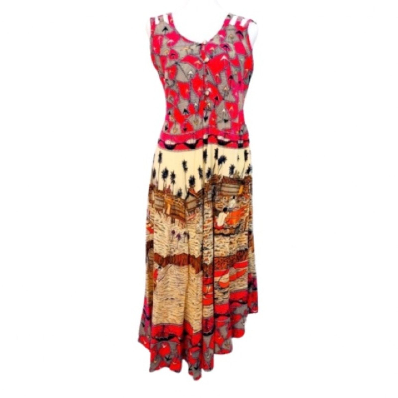Other Sari Busana Batik Multicolor Asymmetrical Midi Dress Size M / US 6-8 / IT 42-44 - 1 Thumbnail