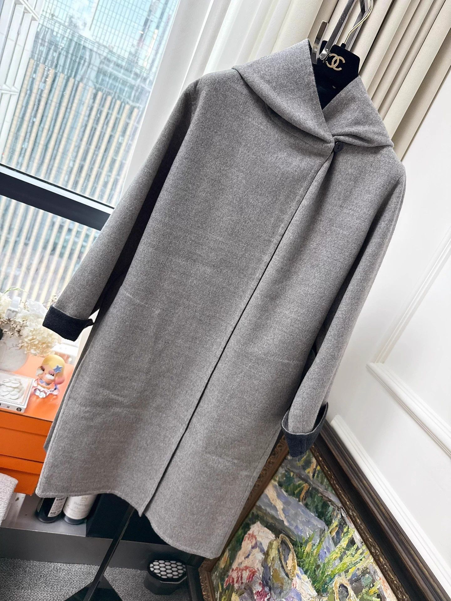 Hermes new Hermes gray/charcoal lined 1 button hooded coat belt 34 Size XS / US 0-2 / IT 36-38 - 1 Thumbnail