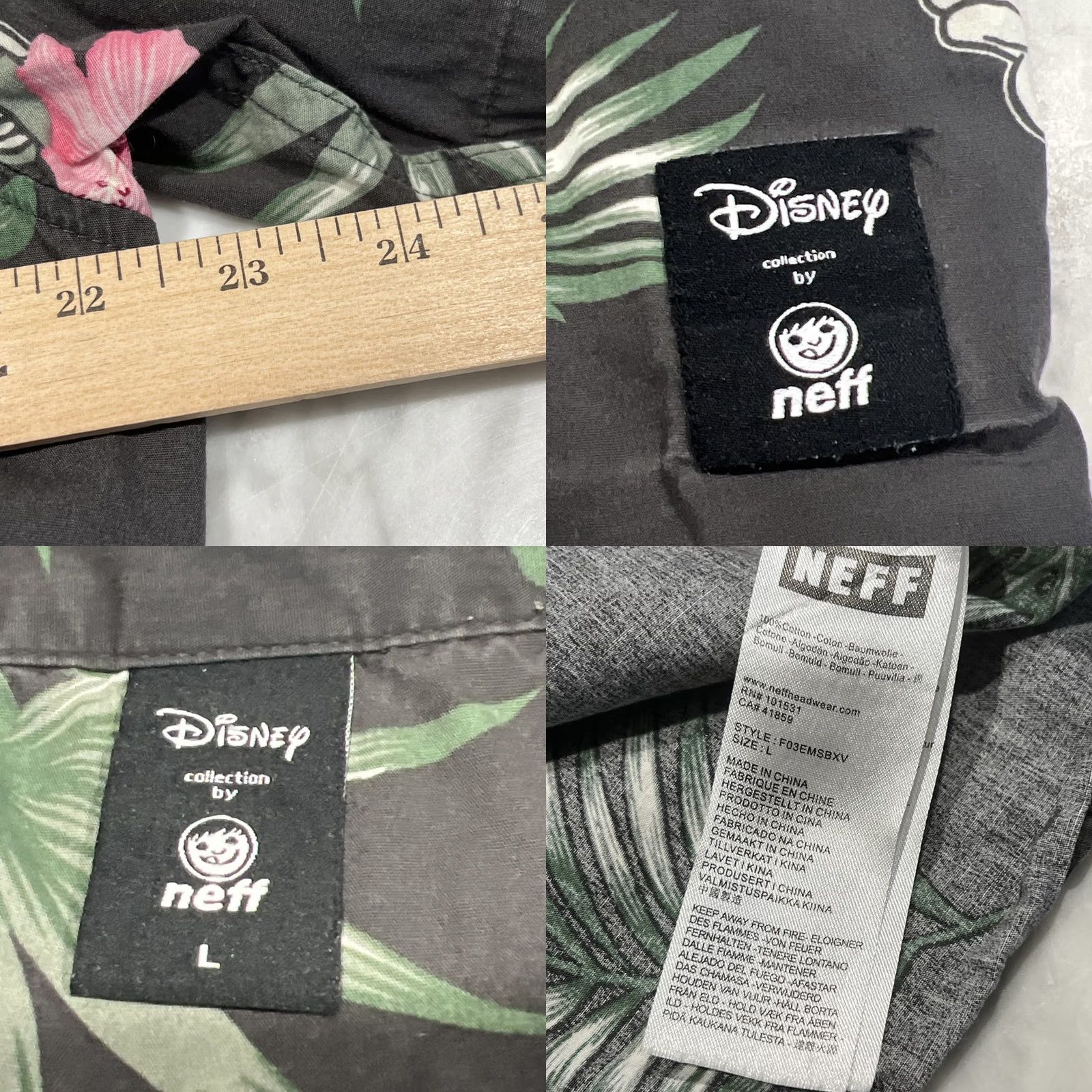 Disney Disney x Neff Button Up Shirt Mens Large Black Hawaiian Floral Mickey Mouse Regular Fit Short Sleeve Cotton Button-Up Women? Size US L / EU 52-54 / 3 - 9 Thumbnail