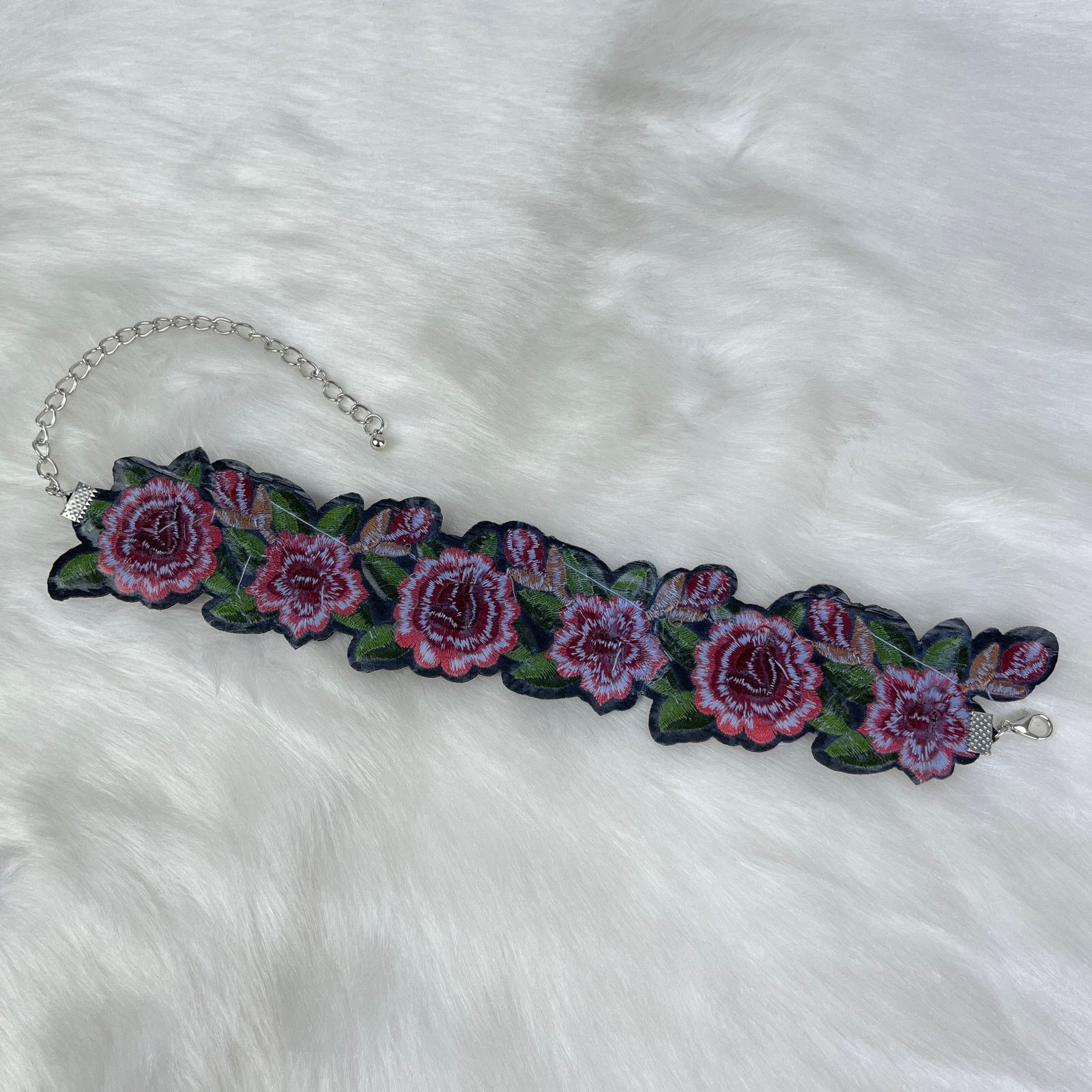 Other Embroidered Floral Choker Necklace Pink Green Black NWOT Size ONE SIZE - 7 Thumbnail
