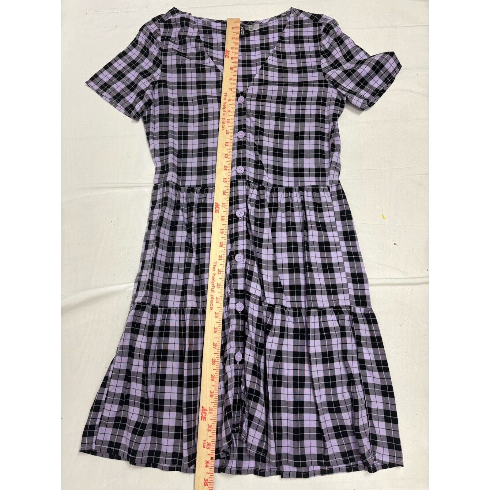 H&M H&M Divided Women’s Purple Black Plaid V Neck SS Dress XXS Size XXS / US 00 / IT 34 - 5 Thumbnail