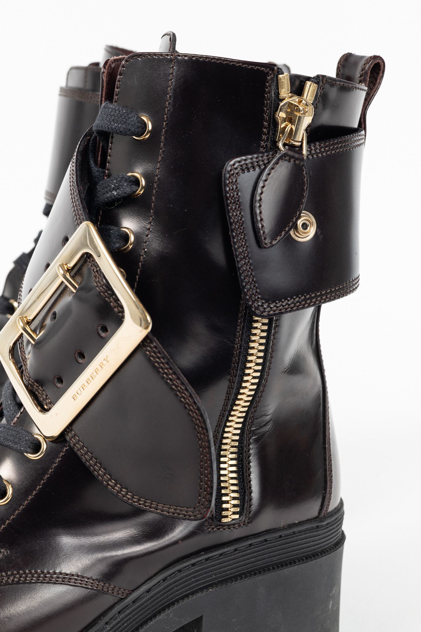 Burberry Burberry Scarcroft 50 Buckled Glossed-Leather Combat Boots Size US 7.5 / IT 37.5 - 10 Thumbnail
