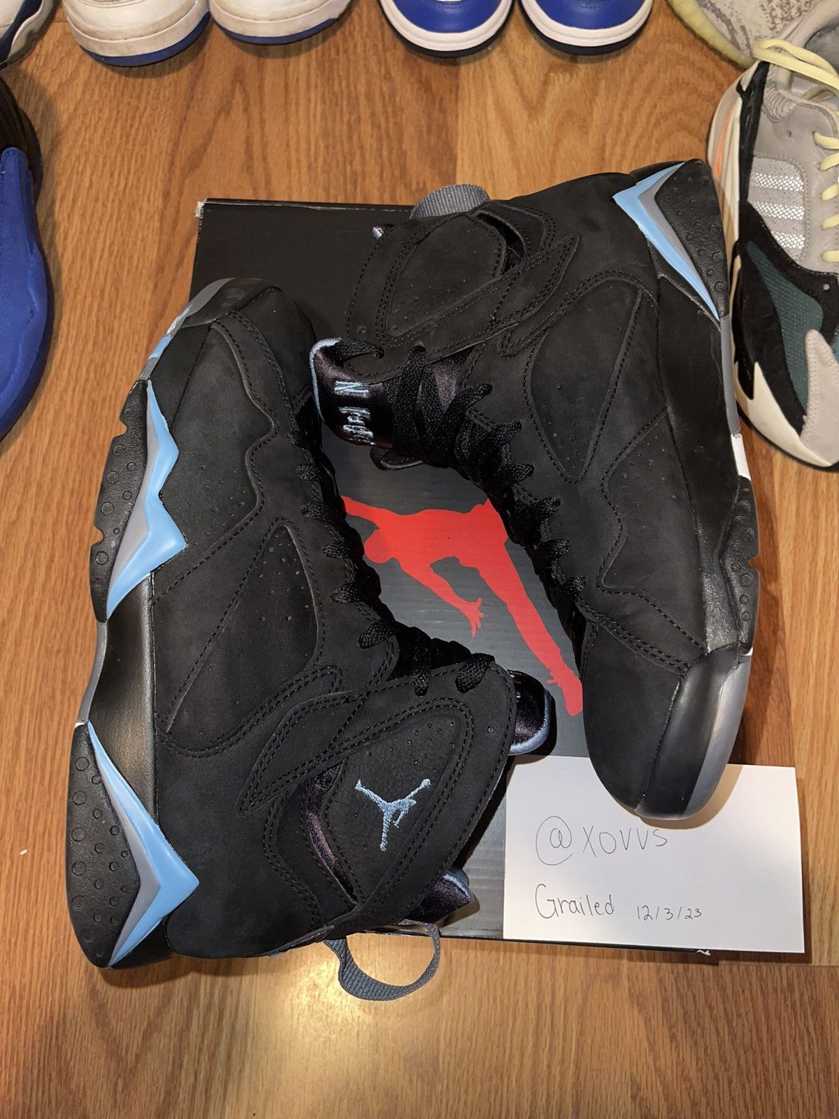 image of Jordan Brand 7 Chambray Shoes in Black, Men's (Size 8)