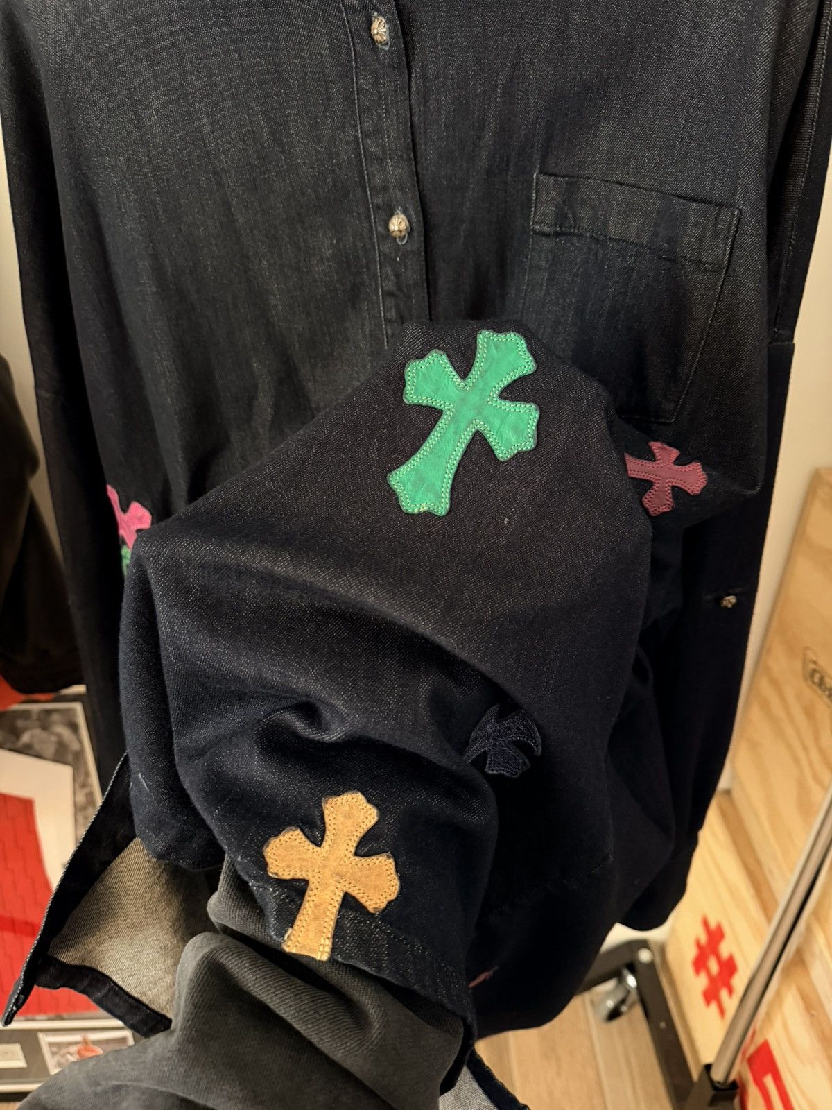 Chrome Hearts Chrome Hearts Multi Color Denim Button Up Size US XXL / EU 58 / 5 - 6 Thumbnail