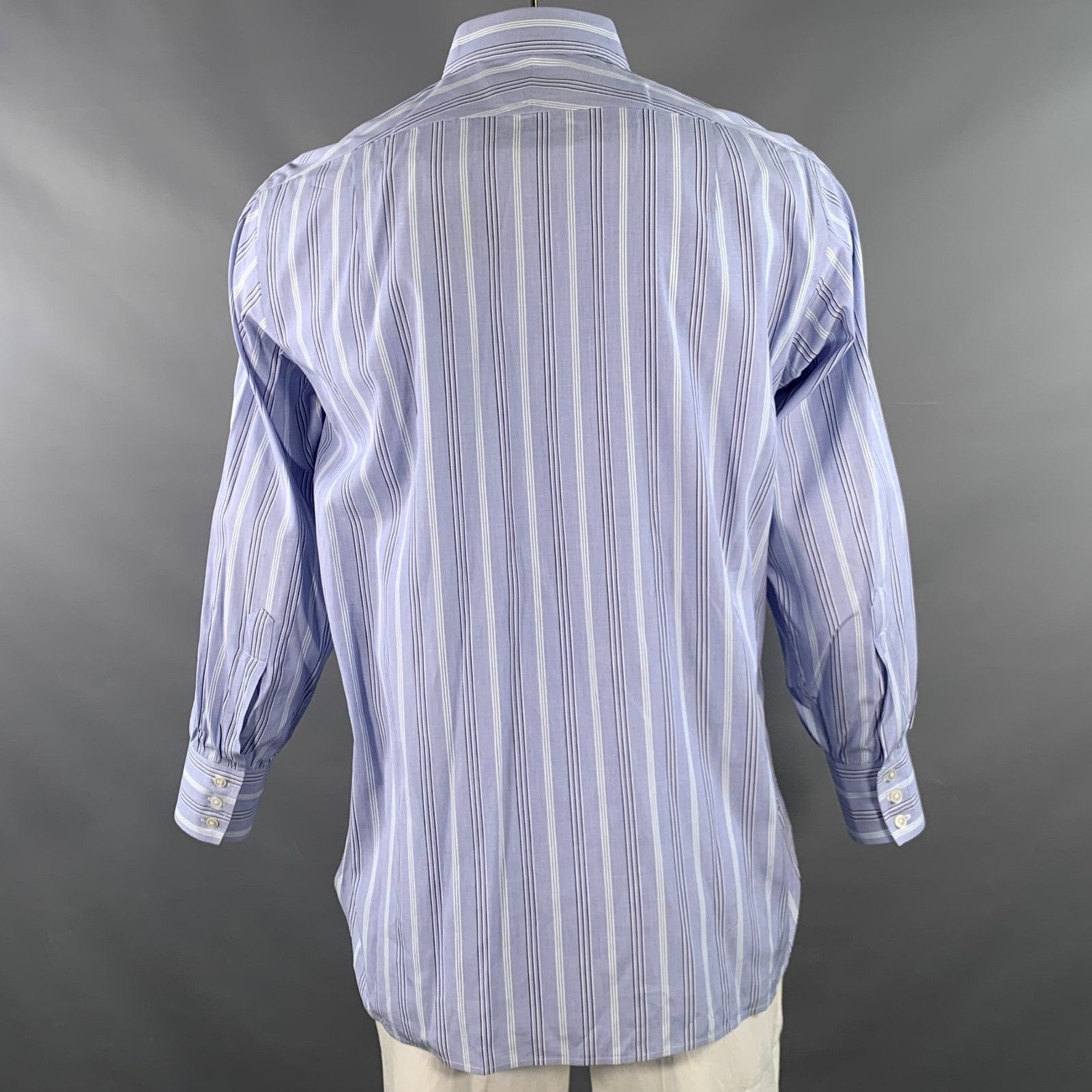Turnbull & Asser Size L Blue Navy White Stripe Cotton Long Sleeve Shirt Size US L / EU 52-54 / 3 - 4 Thumbnail