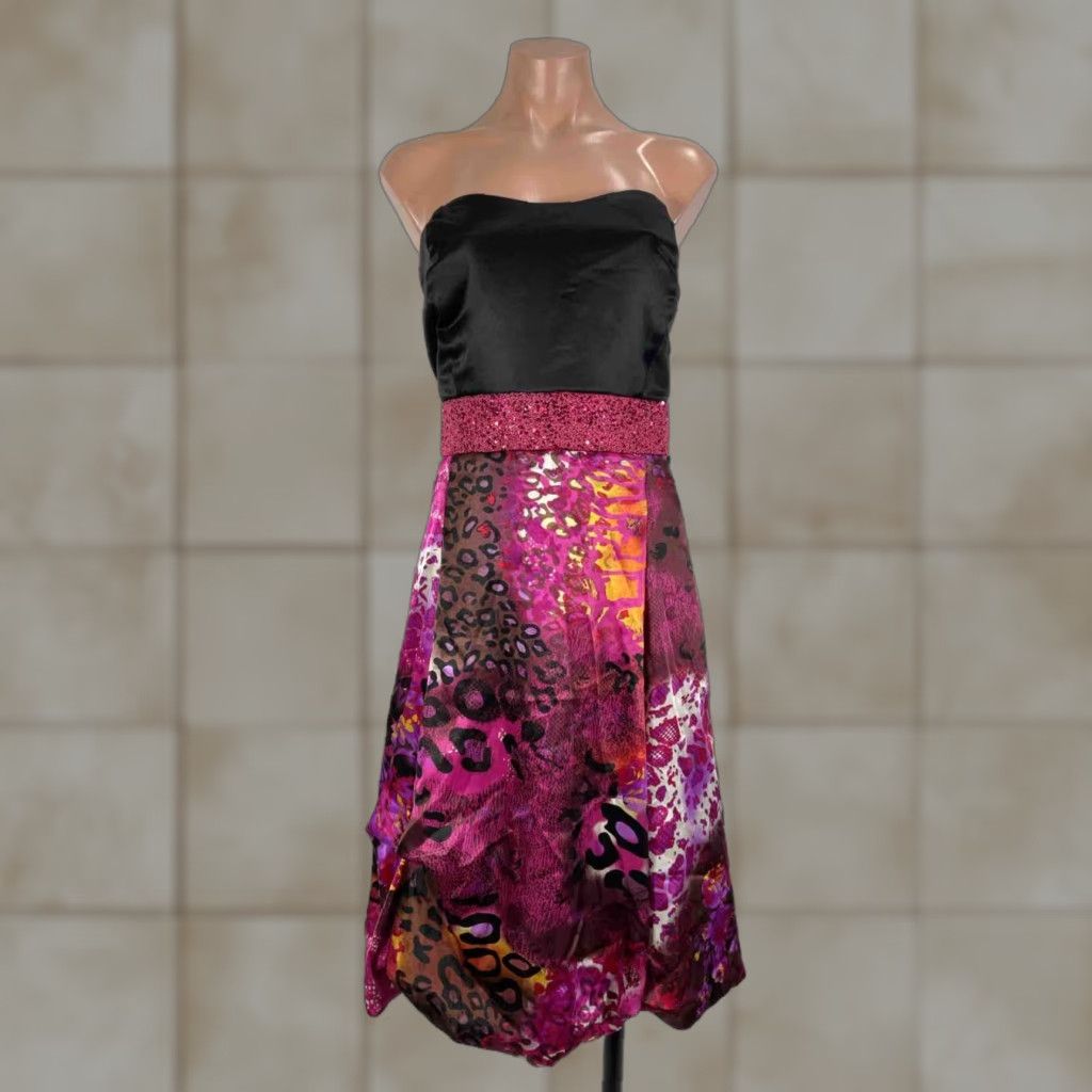 VINTAGE Ruby Rox Dress Satin Animal Print Mini 13 Women Party/Cocktail Sweetheart Sleeveless Zip Embroidered Multicolor 90s or 00s?