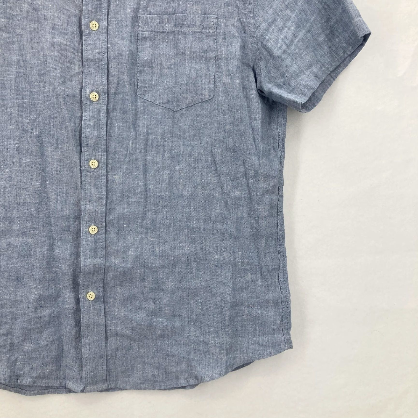 J.Crew J.CREW Shirt Mens Large Blue Linen Chambray Short Sleeve Slim Preppy Nautical Mens Size US L / EU 52-54 / 3 - 3 Thumbnail