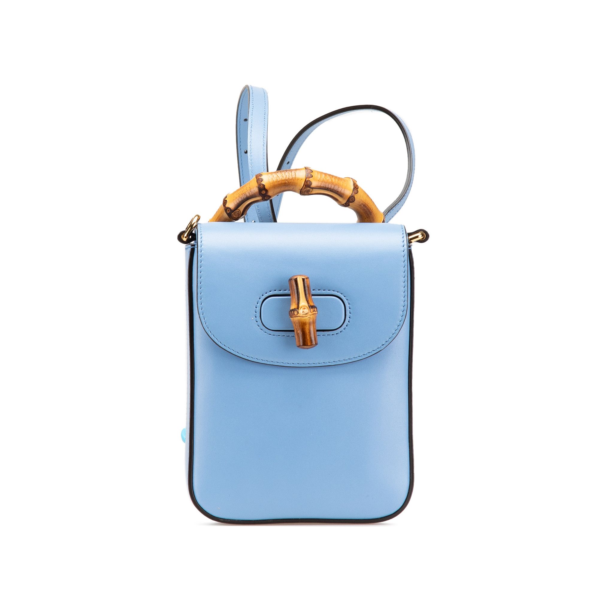 Gucci Mini Calfskin Bamboo Top Handle Bag in Blue, Women's