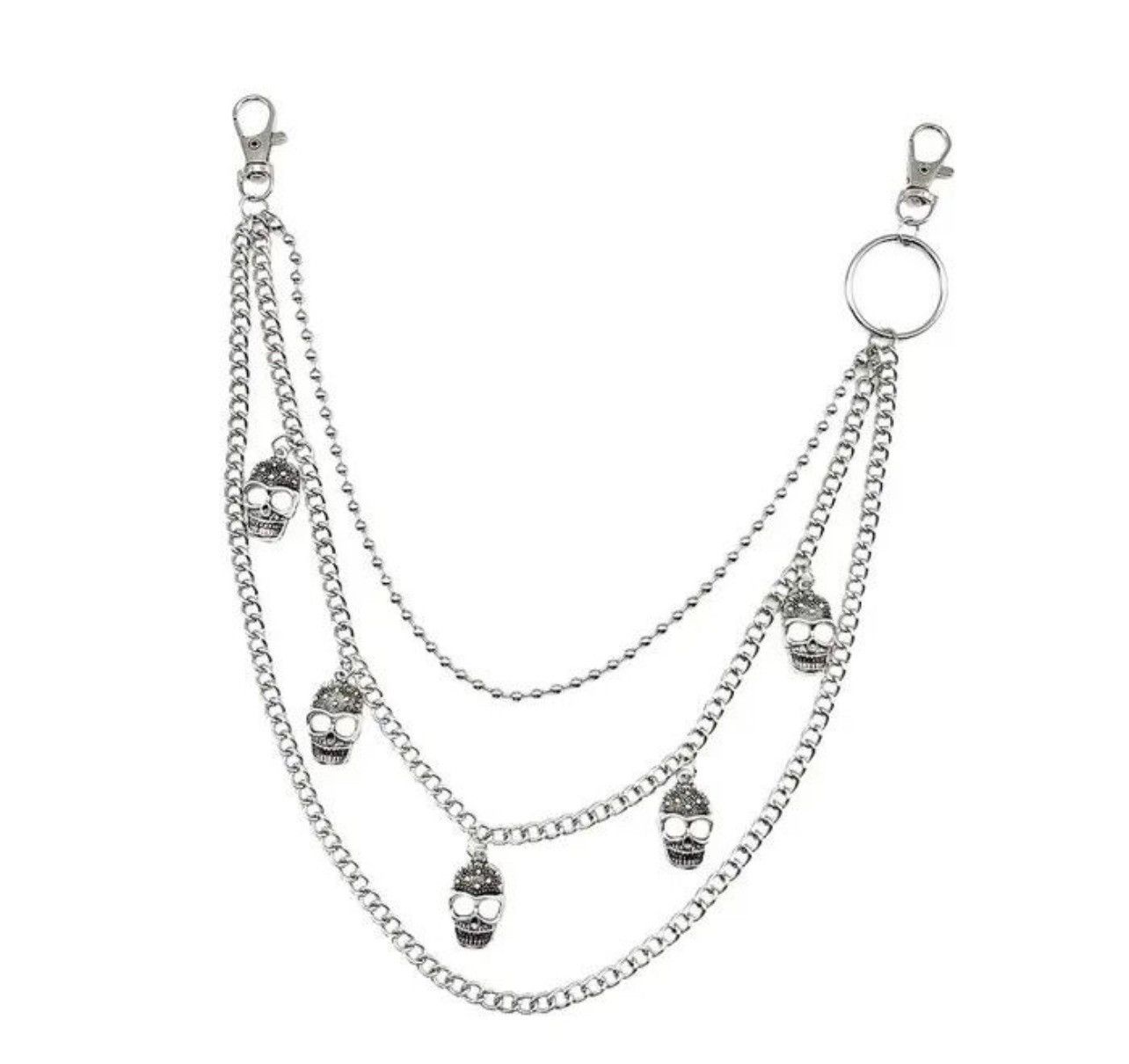 Jewelry Skulls 3 Layer long chain , Wallet Chain Size ONE SIZE - 2 Thumbnail
