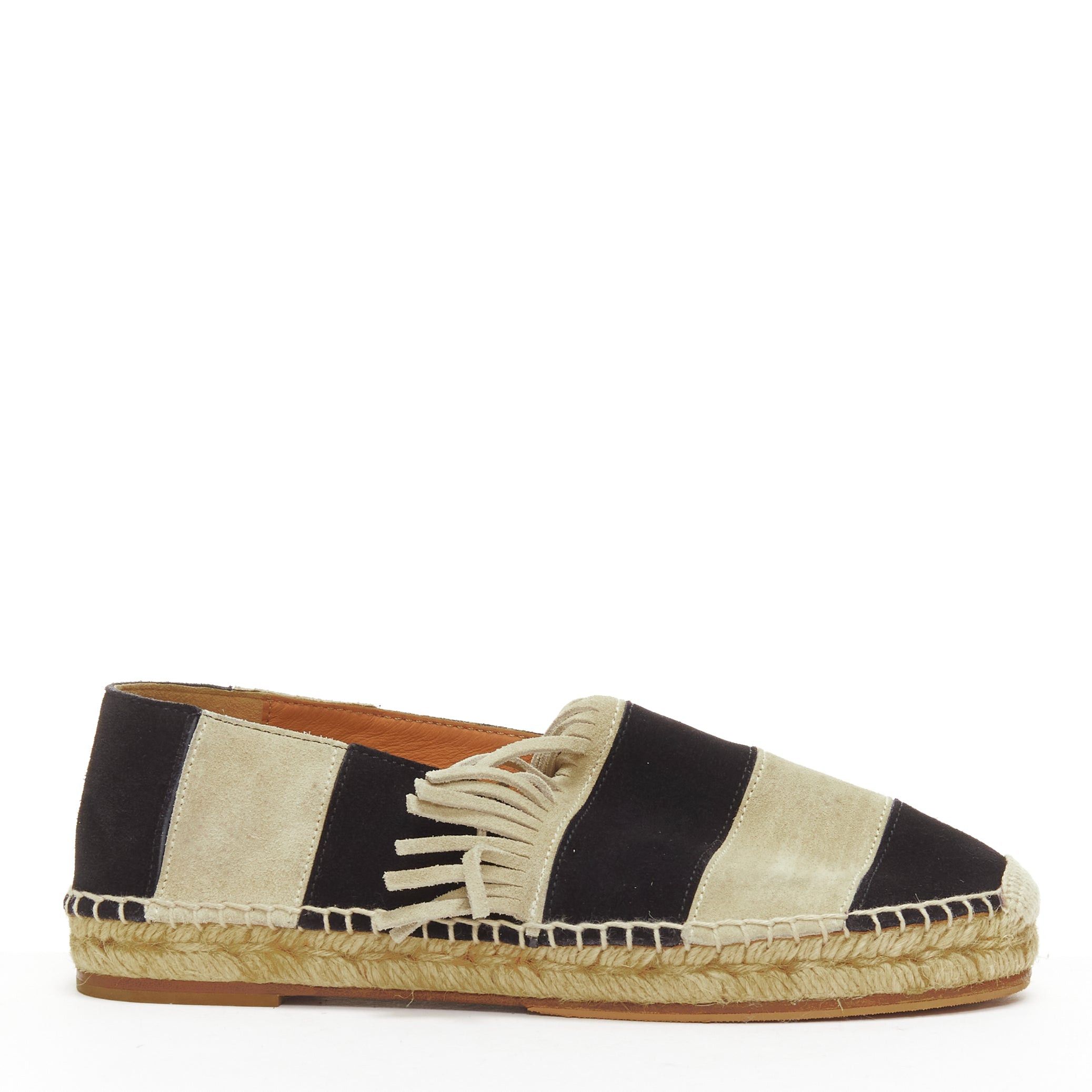 Chloe CHLOE beige black suede leather striped panels fringe slip on espadrilles EU37 Size US 7 / IT 37 - 1 Thumbnail