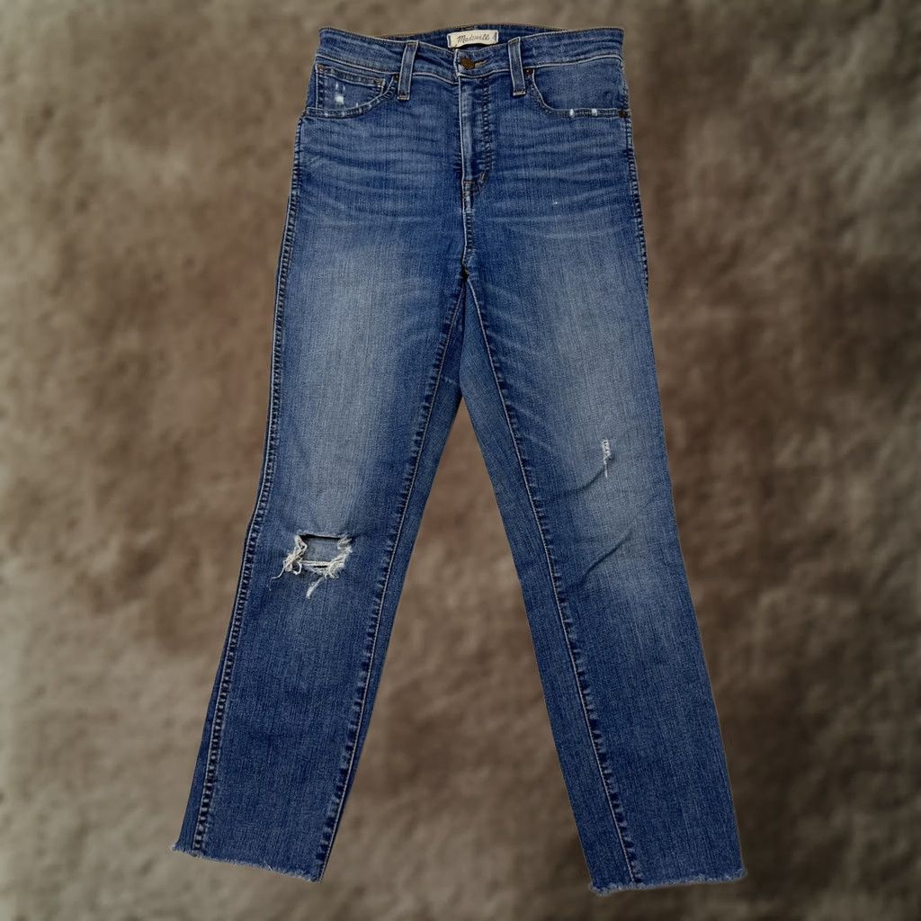 Madewell Madewell Curvy High Rise Skinny Jeans Size 27 Denim Blue Medium Wash 5-Pocket Distressed Belt Loops 25in Inseam Size 27" / US 4 / IT 40 - 1 Thumbnail
