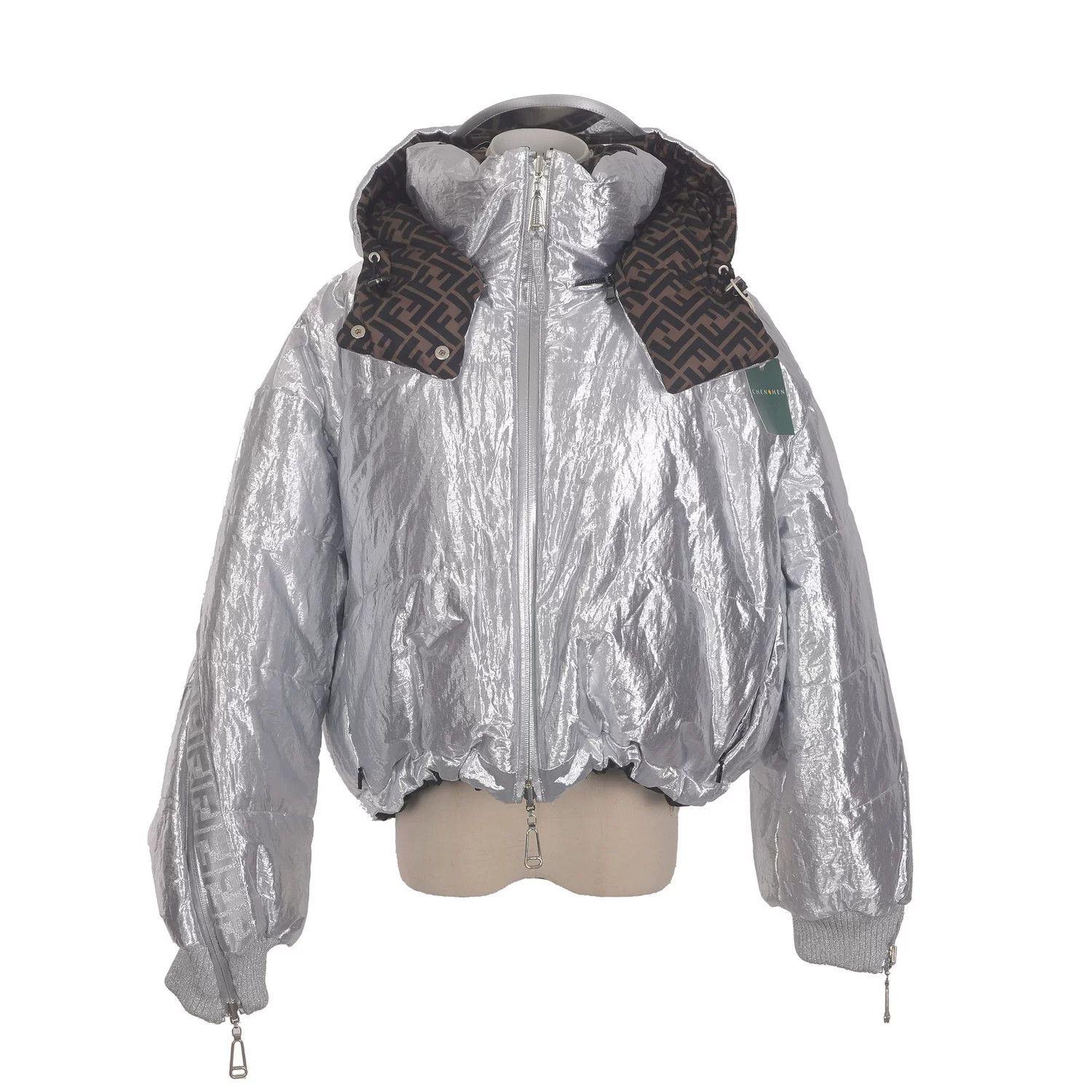 Fendi fendi silver down jacket with unique design Size US M / EU 48-50 / 2 - 1 Thumbnail