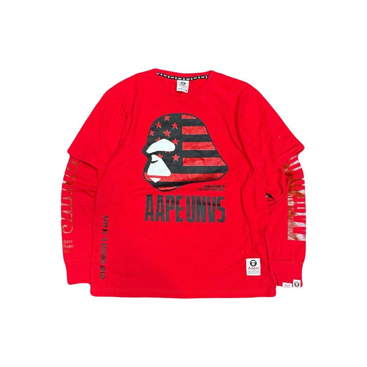Bape Vintage Aape By A Bathing Ape Layered Red War Long Sleeve Size US M / EU 48-50 / 2 - 1 Thumbnail