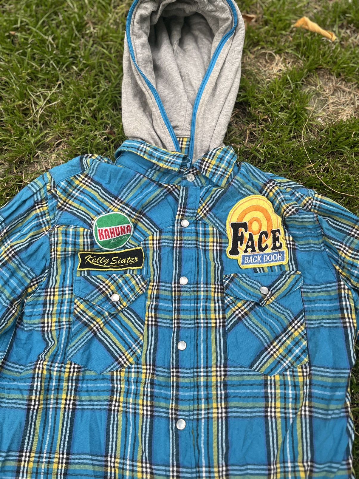 Japanese Brand Flannel Double Layer Patchwork Hoodie Sweater Y2K Style Vtg Size US M / EU 48-50 / 2 - 2 Thumbnail