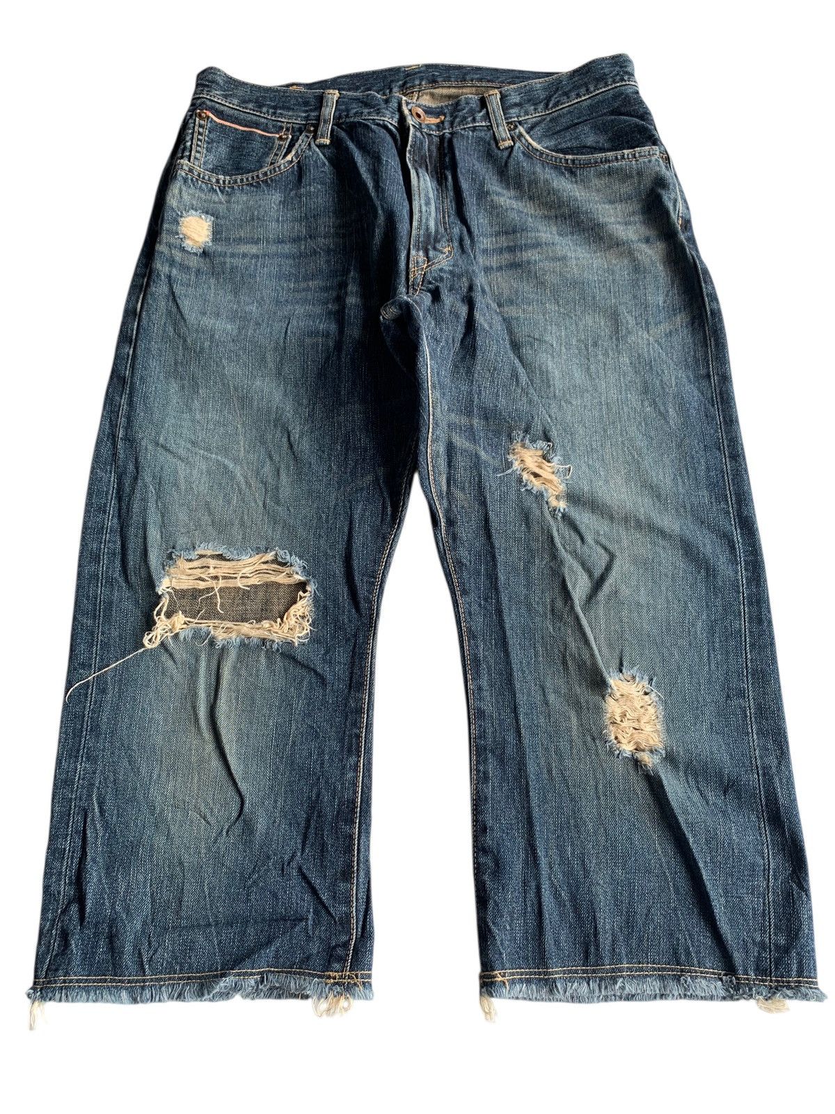 Edwin VINTAGE EDWIN 505 SELVEDGE RUSTY SHORT DISTRESSED DENIM Size US 33 - 2 Thumbnail