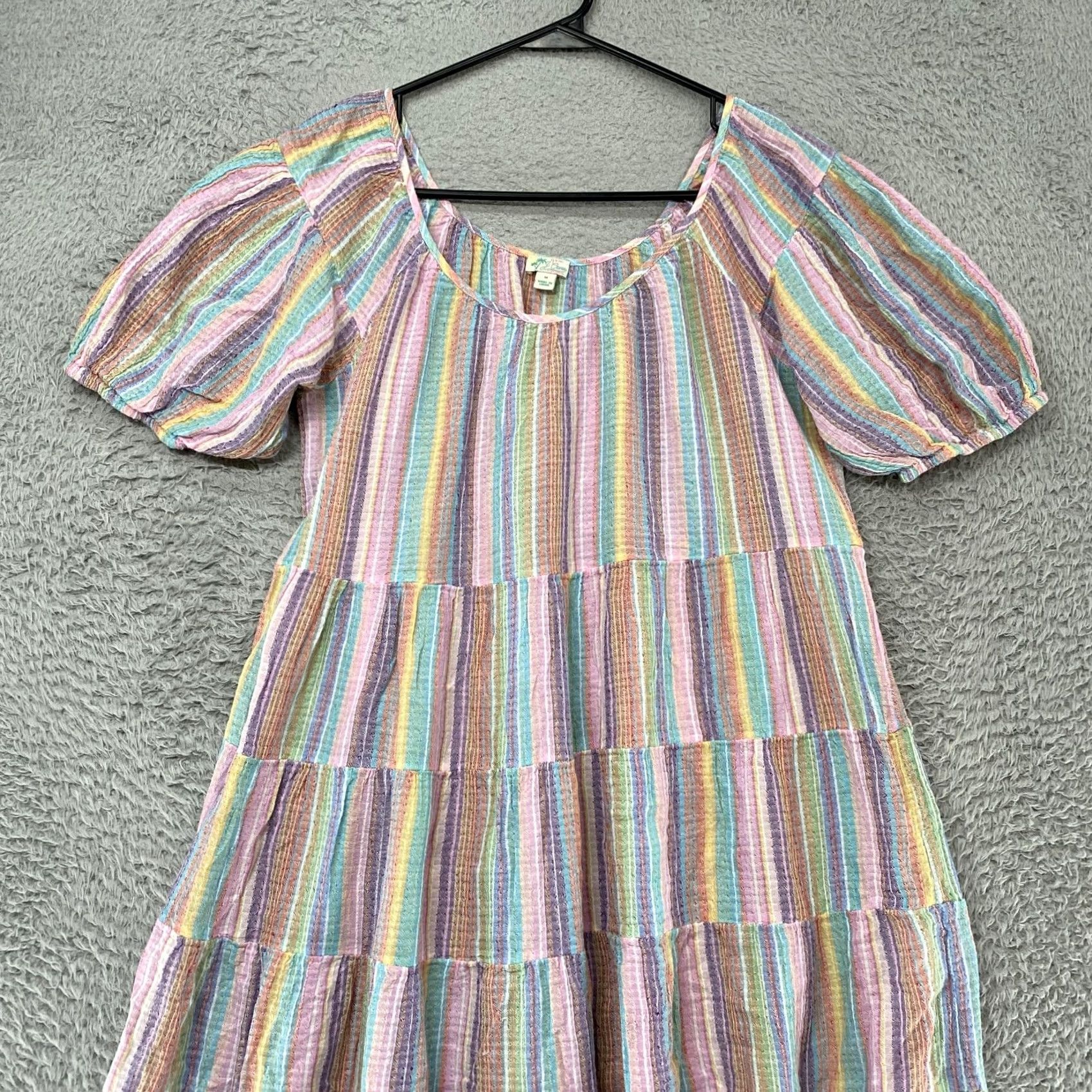 J.Crew J. Crew Dress Womens M Rainbow Stripe Puff Sleeve Sundress Beach Size M / US 6-8 / IT 42-44 - 3 Thumbnail