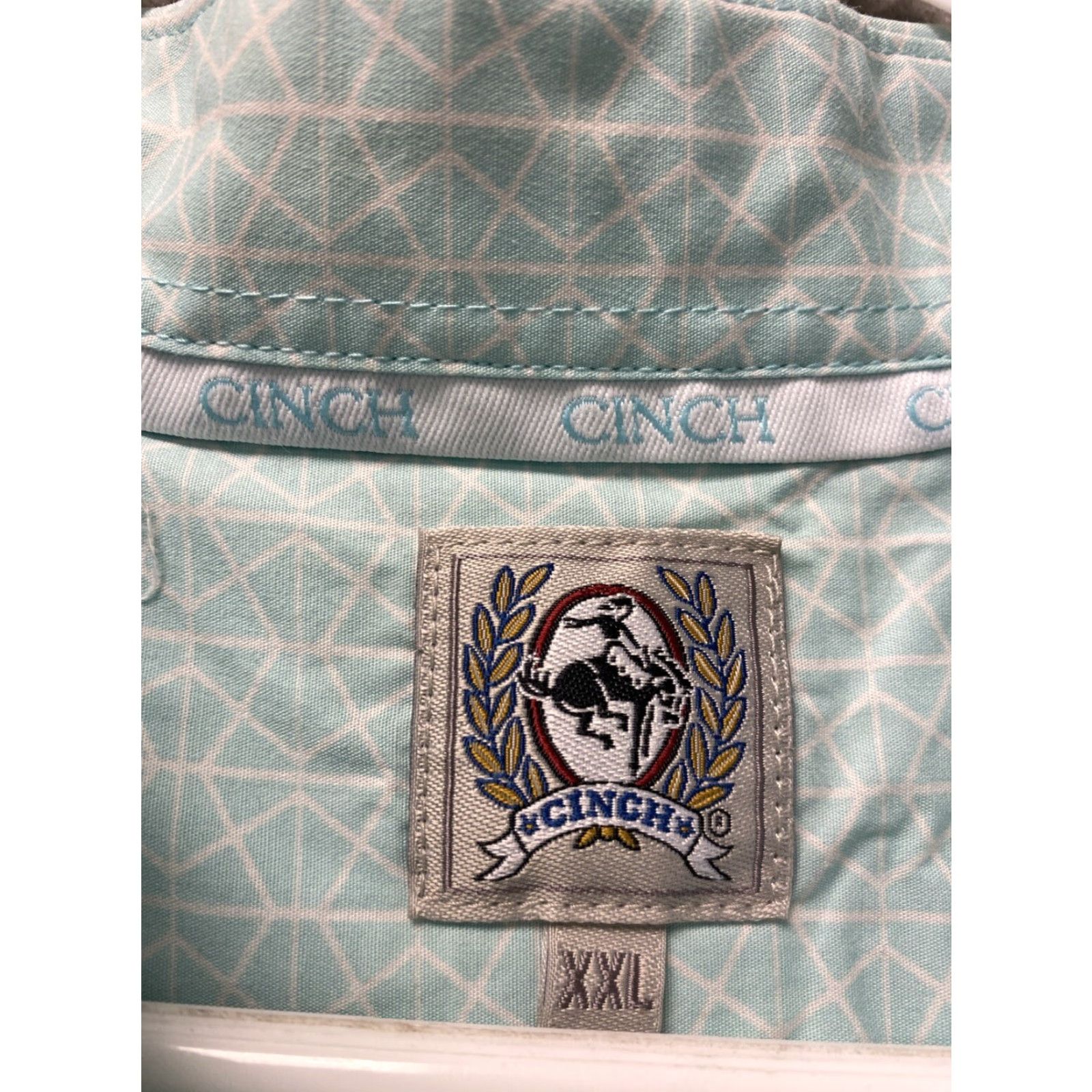 Vintage VINTAGE Cinch Men's Button-Up Shirt XXL Turquoise Cotton Diamond Print Long Sleeve Casual Business Party Size US XXL / EU 58 / 5 - 4 Thumbnail