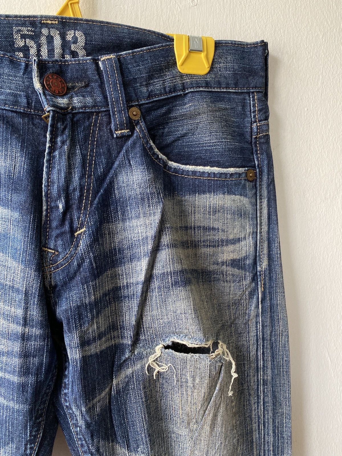 Edwin Japanese Brand Edwin 503 Blue Trip Distressed Denim Size US 31 - 10 Thumbnail