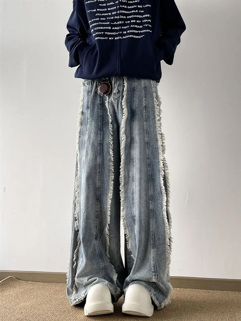 Japanese Brand × Jean Retro loose patchwork fringe jeans Size US 32 / EU 48 - 2 Thumbnail