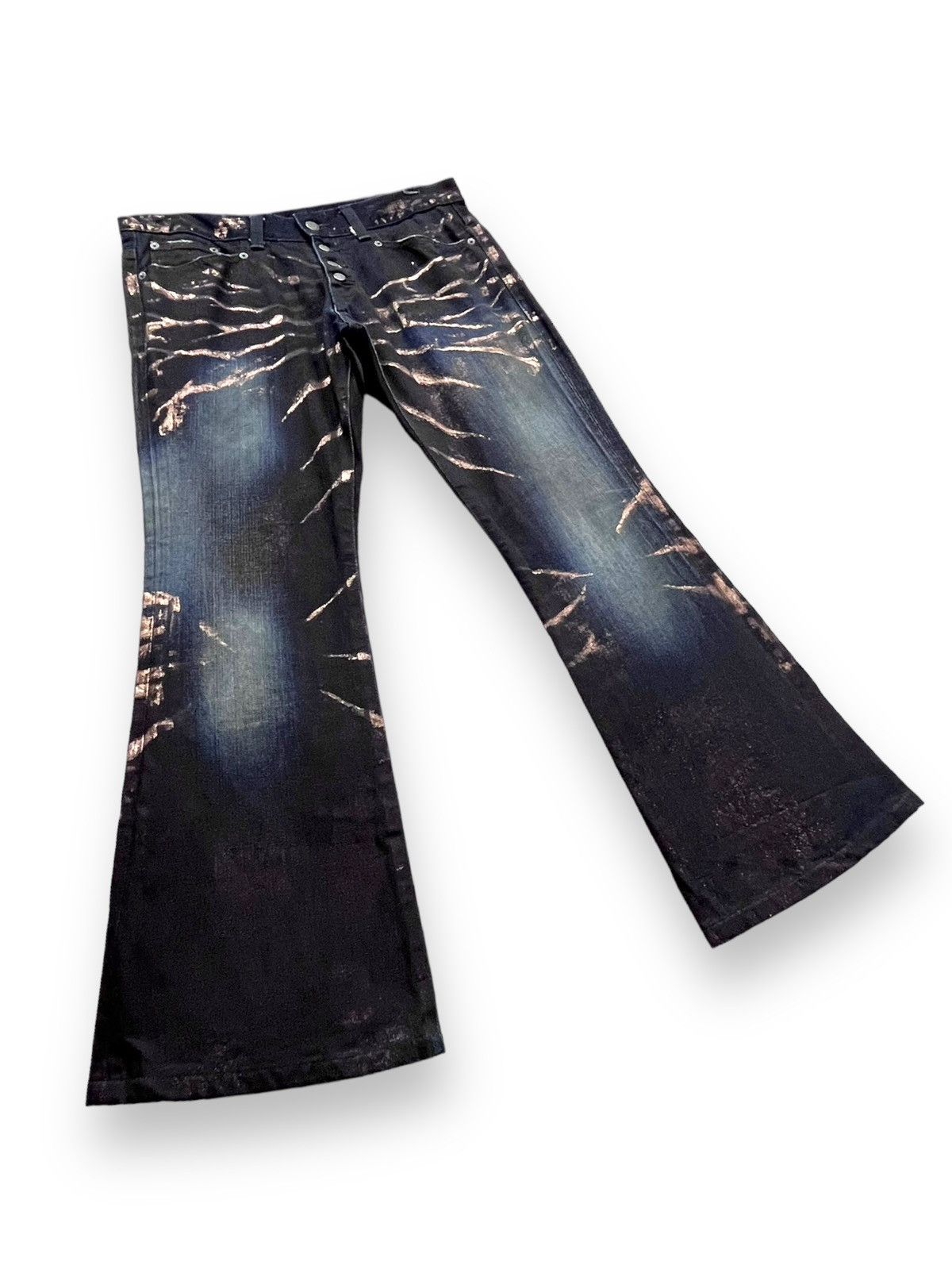 If Six Was Nine 💥🔥TORNADO MART Punk Gold Dust Whiskered Insane Flare Denim Size US 32 / EU 48 - 5 Thumbnail