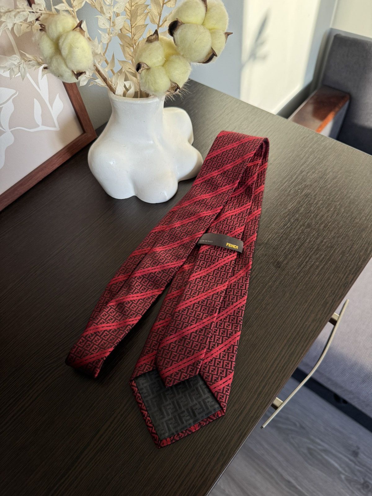 Fendi Fendi Red Monogram Silk Neck tie Size ONE SIZE - 4 Thumbnail