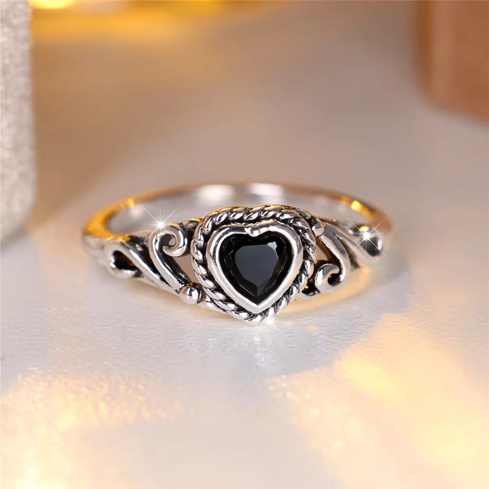 Jewelry Trendy Black Zircon Love Heart Ring Size ONE SIZE - 1 Preview