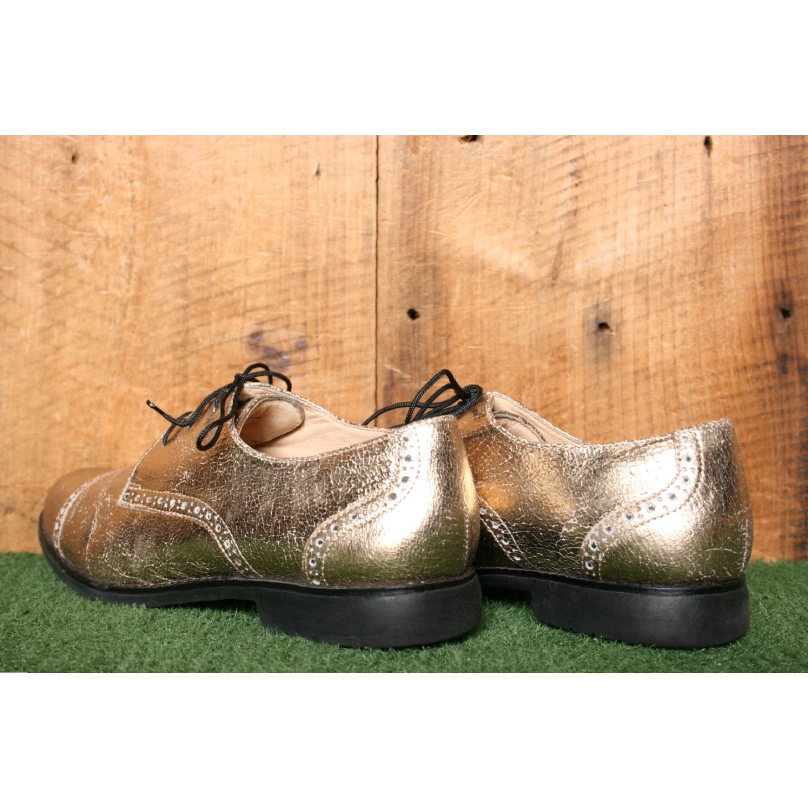 Cole Haan VINTAGE COLE HAAN Gramercy Gold Crackled Leather Brogue Cap Toe Oxford Women's 9.5 B Size ONE SIZE - 3 Thumbnail