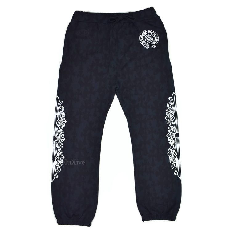 image of Chrome Hearts Allover Cemetery Crosses Print Sweatpants in Black, Men's (Size 36)