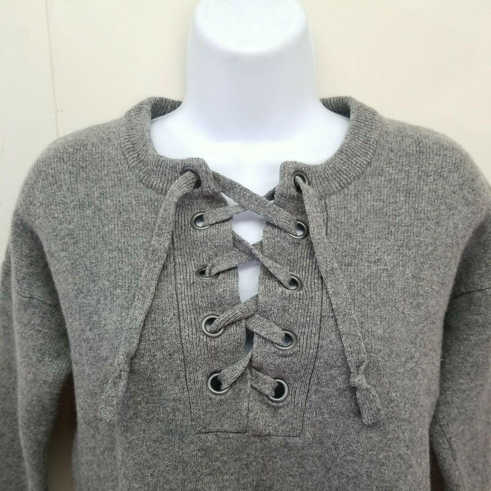 Madewell Madewell S Cropped Boxy Sweater Gray Merino Wool Corset Lace Size S / US 4 / IT 40 - 2 Thumbnail