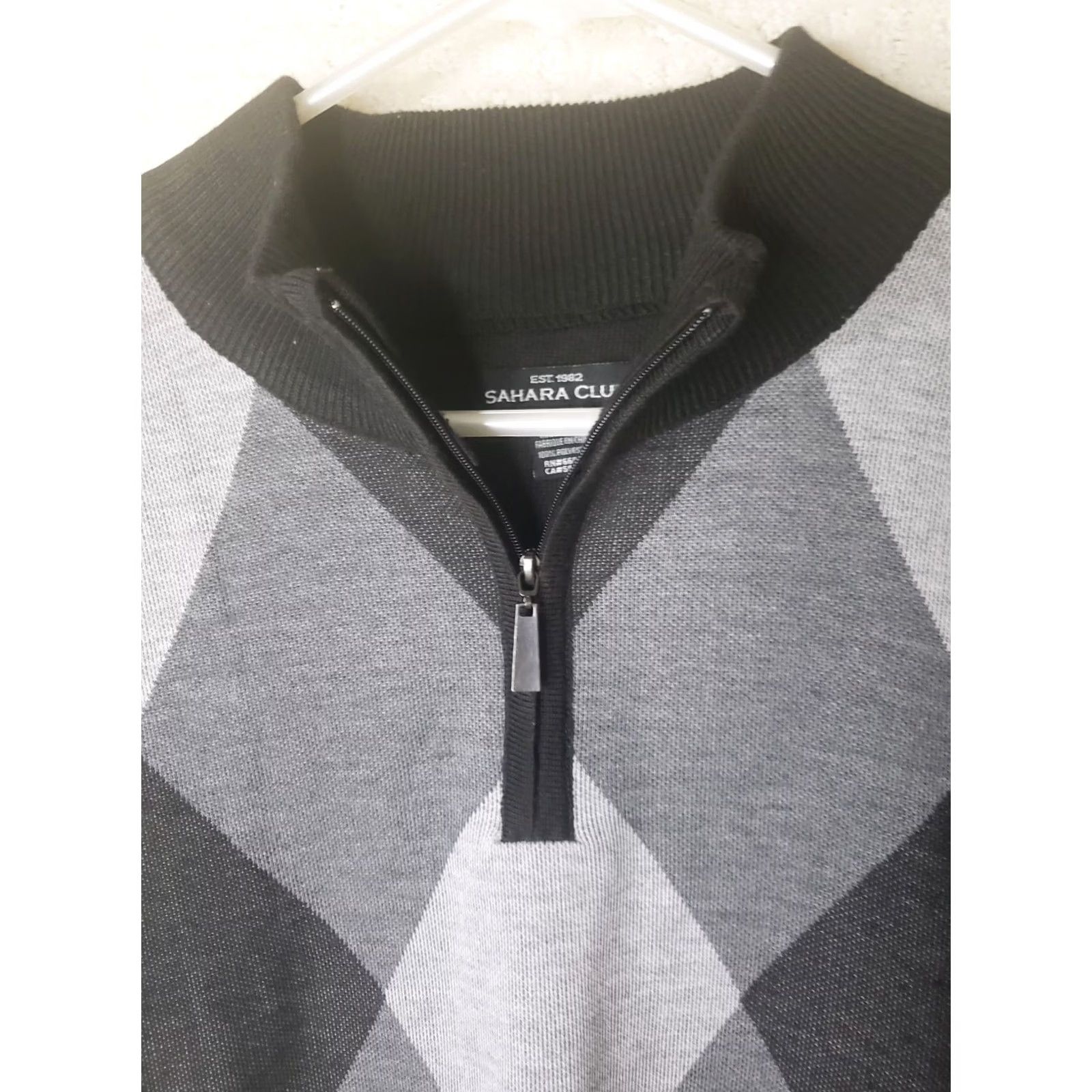 Vintage Sahara Club Sweater Mens XL Black Gray White Argyle 1/4 Zip Polyester Size US XL / EU 56 / 4 - 4 Thumbnail