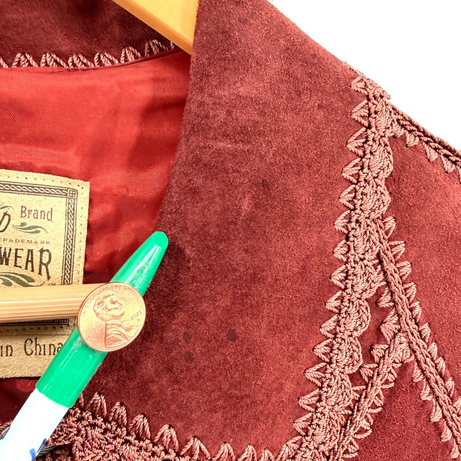 Double D Ranch Vintage 90s Maroon Genuine Suede Concho Button Vest Size M / US 6-8 / IT 42-44 - 8 Thumbnail