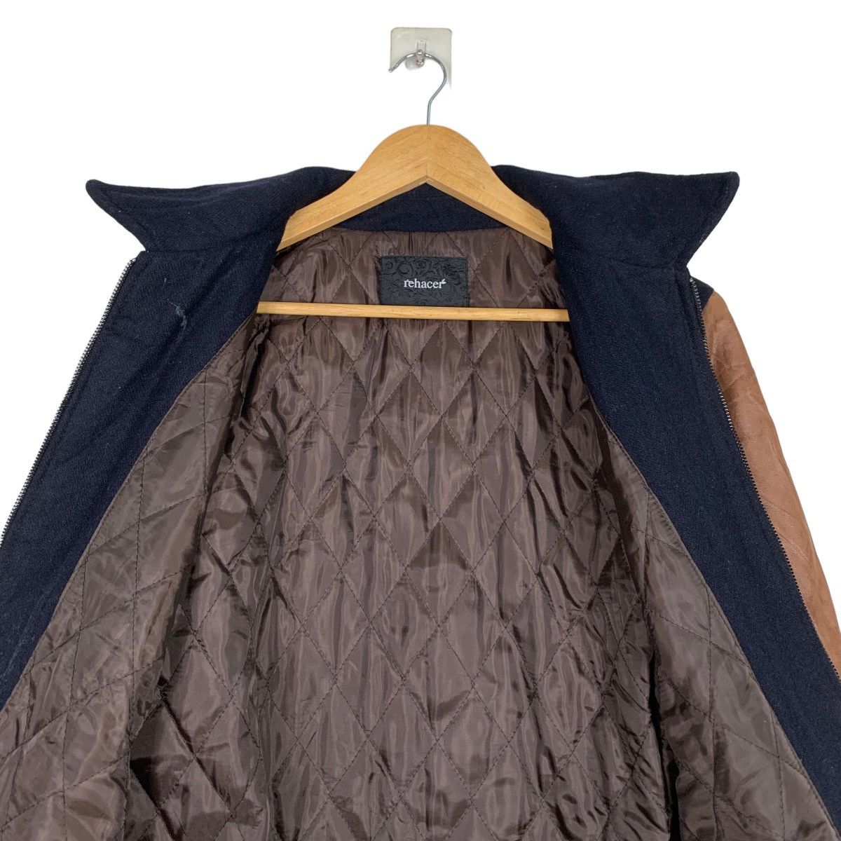 Japanese Brand REHACER Sheepskin Sleeve Navy Wool Bomber Jacket #1031-C46 Size US M / EU 48-50 / 2 - 12 Thumbnail