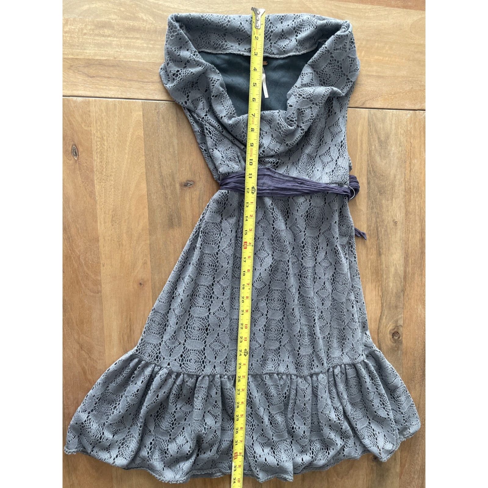 Free People Free People Dress Shirt? No, Free People Crochet Knit Cowl Neck Belted A-Line Shift Midi Dress Gray 4 Size S / US 4 / IT 40 - 5 Thumbnail