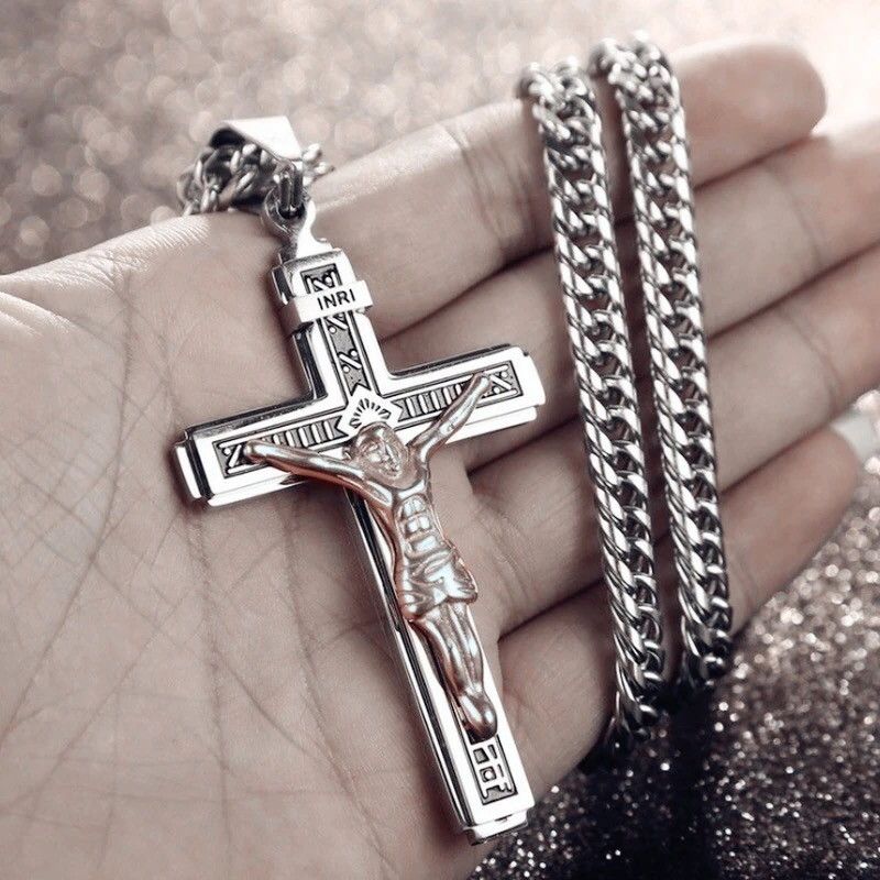 Jewelry Jesus Cross Amulet Pendant Chain Necklace Size ONE SIZE - 1 Thumbnail